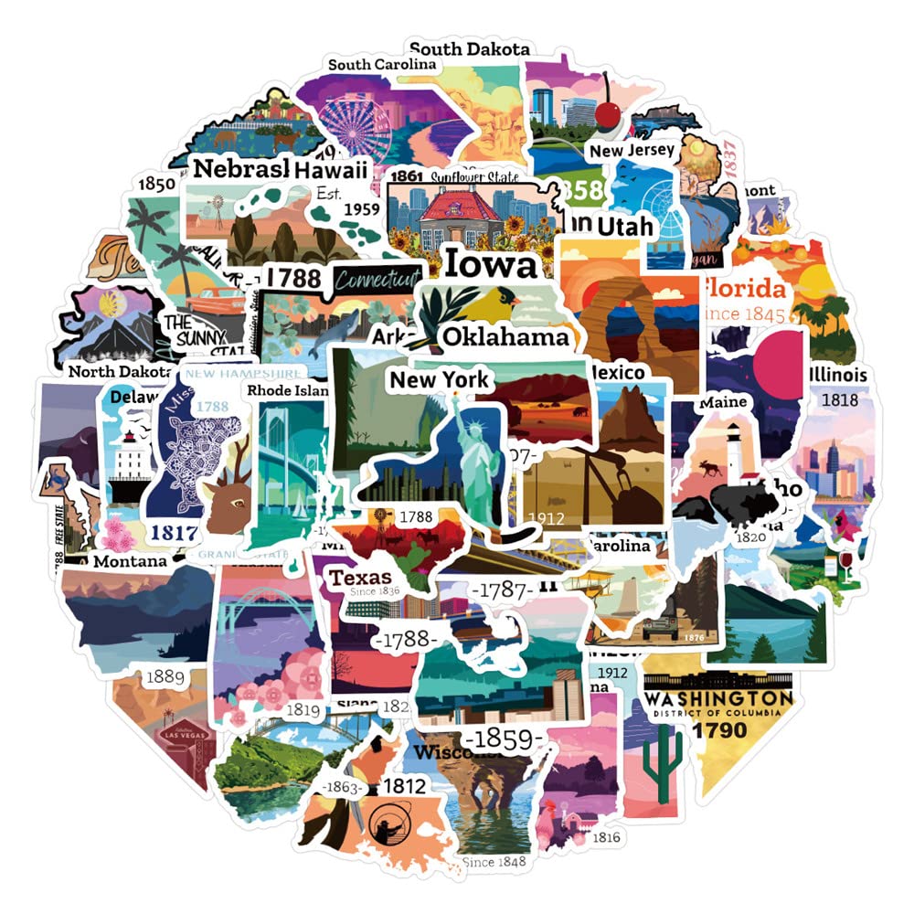 50PCS National Map Stickers - Waterproof Vinyl Decals for Travel, Hiking & Outdoor Adventures - Perfect for Water Bottles, Laptops, Luggage, Camping Gear & Scrapbooking - Great for Travel Enthusiasts & Nature Lovers