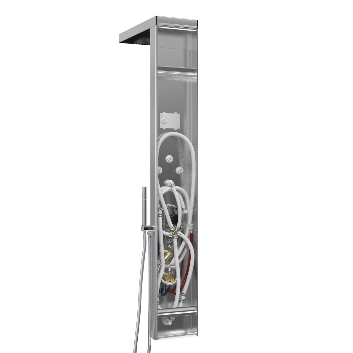 55 Inch 5-Jet Stainless Steel Shower Panel System with LED Rainfall Shower Head, Temperature Display & Handheld Shower - Self-Cleaning, Jet Massage for Spa-Like Bathroom Experience - Perfect for Modern Homes, Luxury Bathrooms & Relaxing Showers