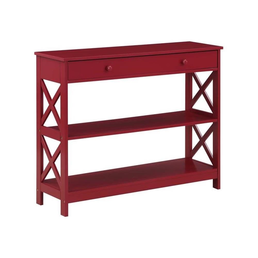 Pemberly Row Transitional One-Drawer Console Table with Shelves in Cranberry Red - Elegant Entryway Furniture for Hallway, Living Room & Foyer Decor