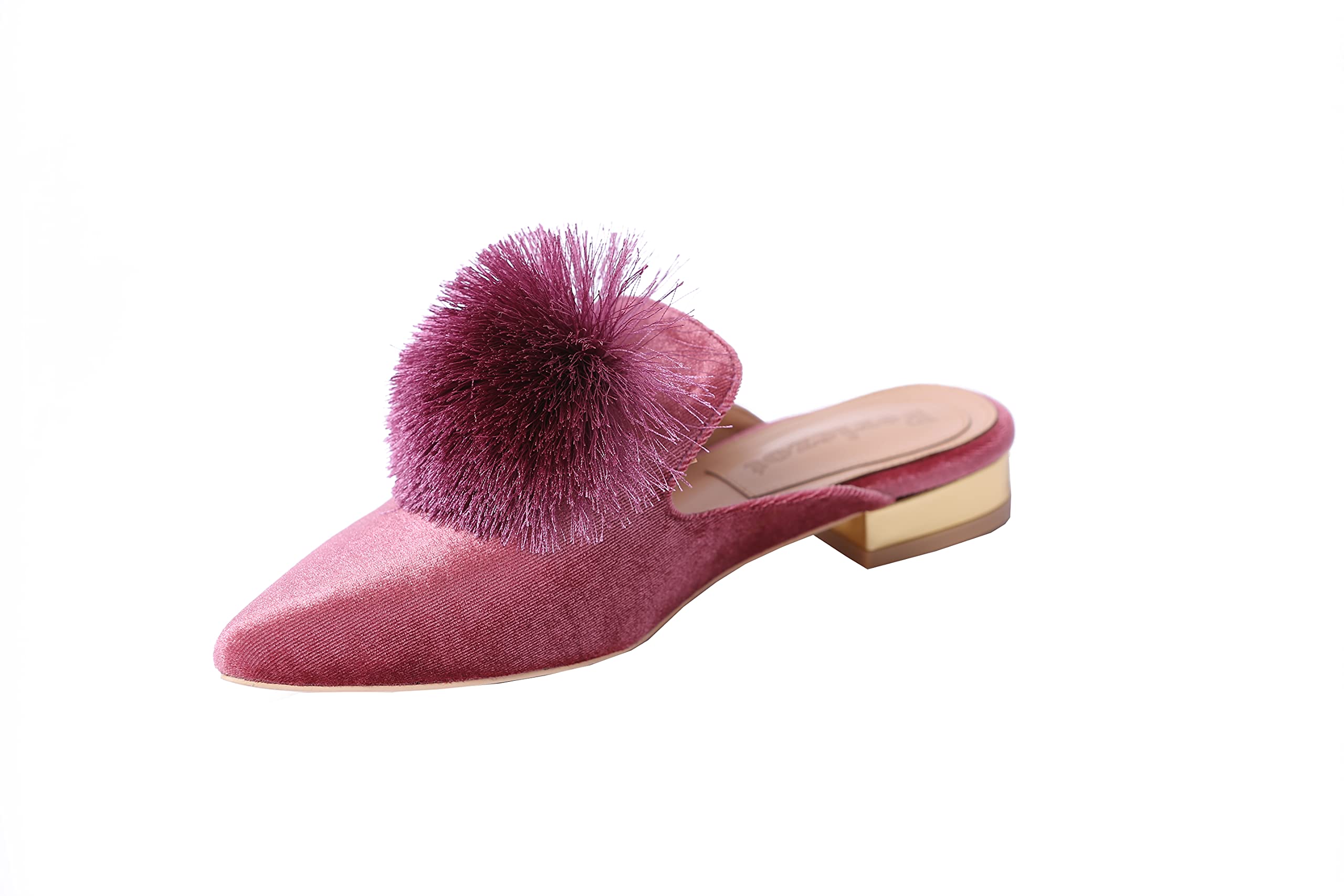 Fericzot Women's Slip On Mule Loafers - Backless Pointed Toe Flats with Puff Pompom Decor, Comfortable Casual Shoes & House Slippers for Women - Perfect for Home, Office, and Daily Wear