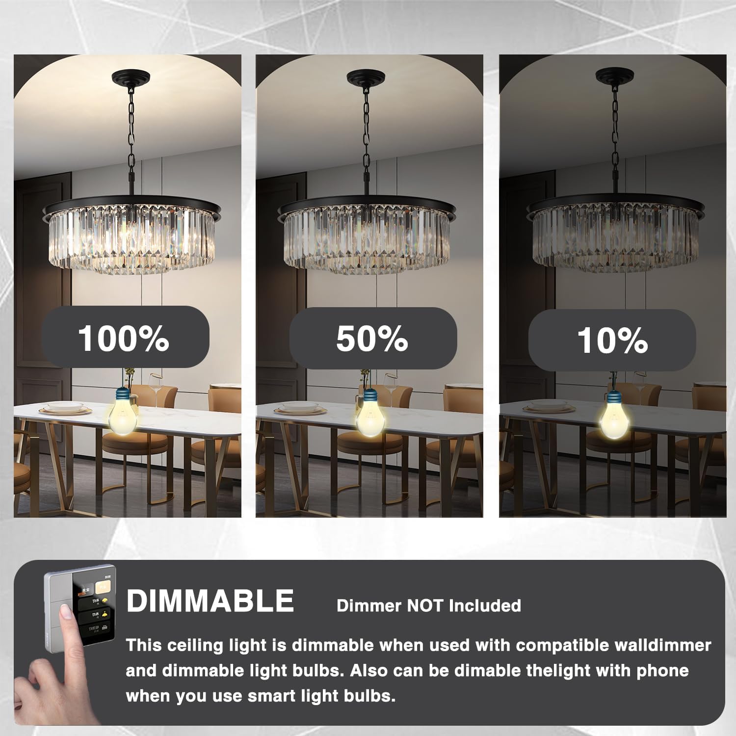 Modern Crystal Chandelier - 3-Tier 8-Light Dimmable Ceiling Light Fixture for Dining Room, Living Room & Bedroom | Elegant Lighting for Home Decor, Wedding & Special Events
