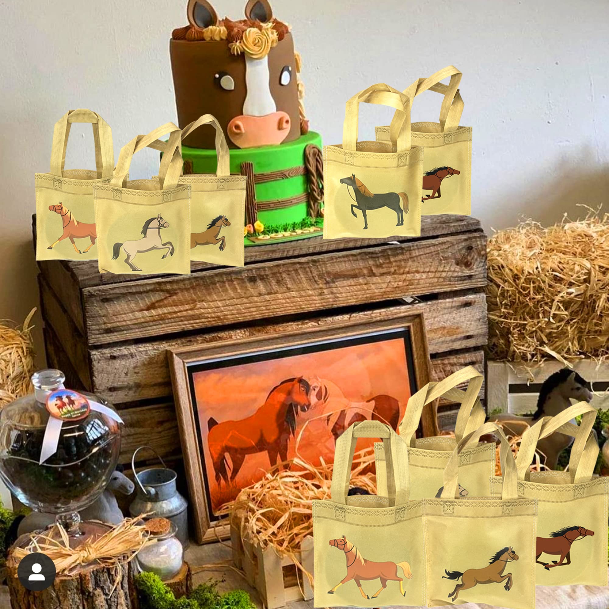 Horse Party Favor Bags - 12 Pack Non-Woven Treat Bags for Kids Birthday, Cowboy Theme & Baby Shower - Durable Horse Racing Party Supplies for Goodie Bags, Favors & Gifts | Perfect for Western, Equestrian & Ranch Themed Events
