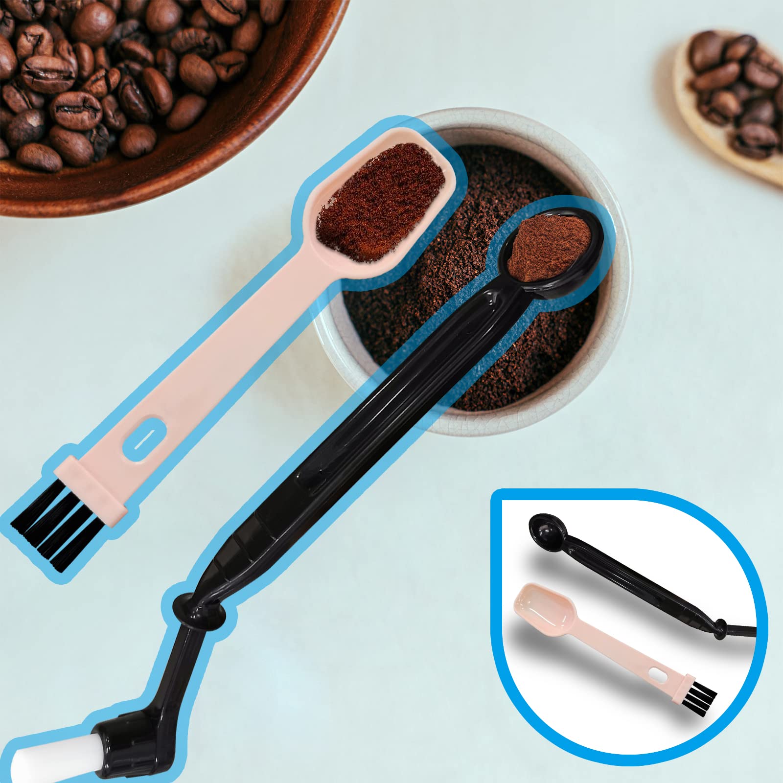 7-Piece Coffee Machine Cleaning Brush Set - Detachable Head Espresso Machine Brush, Wooden & Plastic Bristle Brush for Grinder, Plastic Spoon Brush + 2 Steam Wand Brushes - Perfect for Home Baristas & Coffee Shop Maintenance