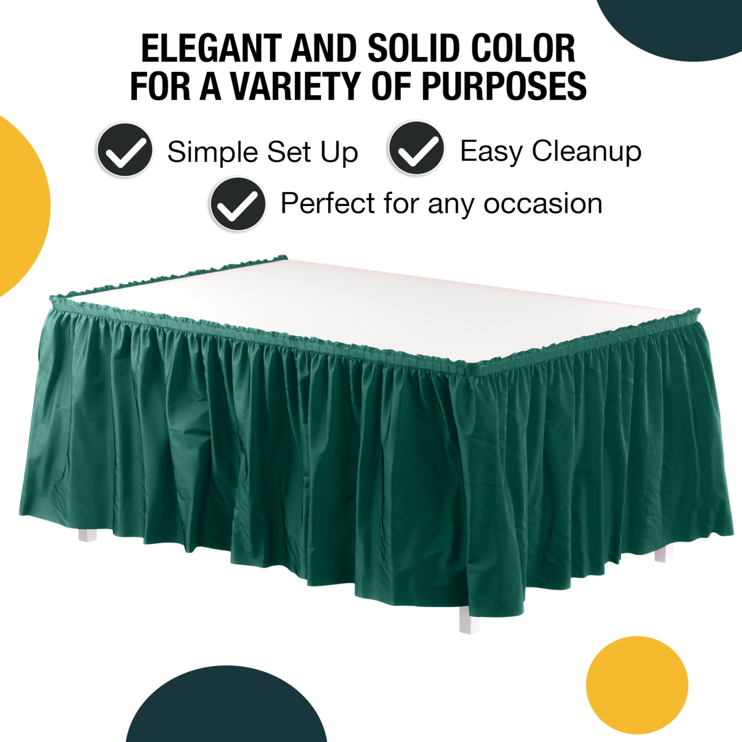 Exquisite Dark Green Ruffle Table Skirt 2 Pack - 14 Ft Long Table Cover for Rectangle & Round Tables (6ft+) with Adhesive Strip - Perfect for Gender Reveal Decor, Birthday Parties, Baby Showers & Wedding Receptions