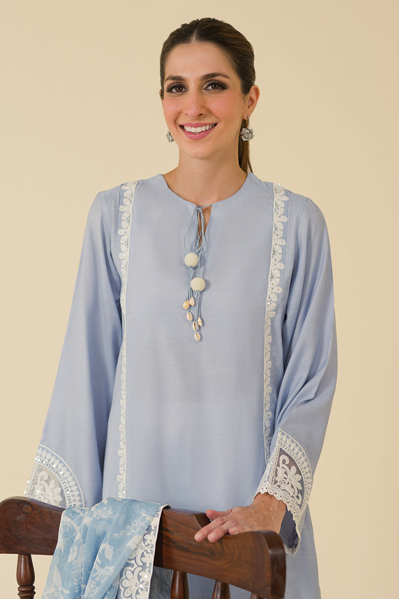 Blue Fog 2-Piece Set (Shirt & Dupatta) - Elegant Indian Ethnic Wear for Women, Perfect for Weddings, Festivals & Special Occasions