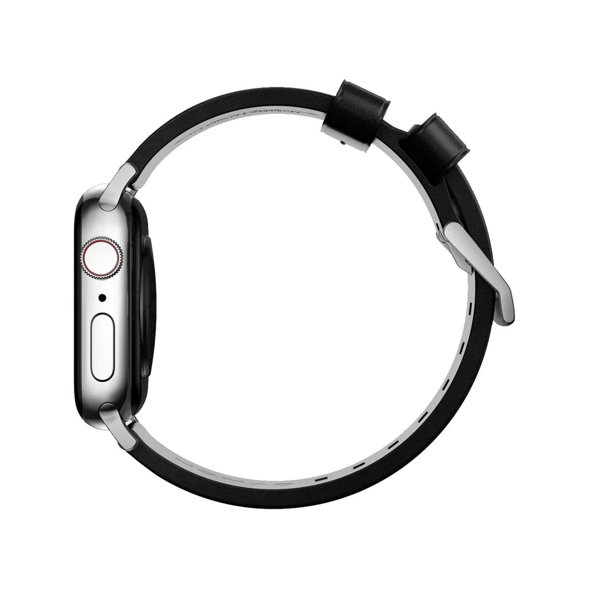 NOMAD Modern Leather Band for Apple Watch 45mm & 49mm - Silver Hardware with Black Horween Leather Strap | Premium Replacement Watch Band for Work, Travel & Everyday Wear