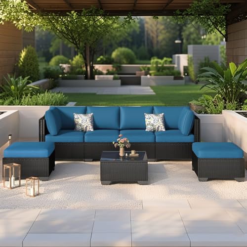 Black Rattan&peacock Blue Cushion