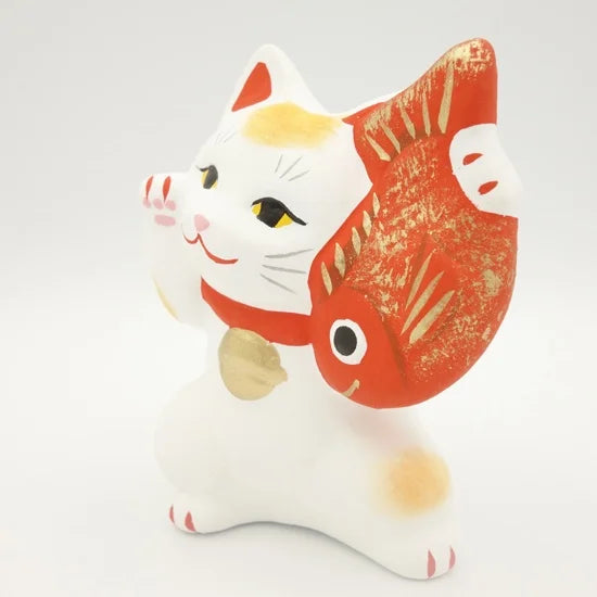 Nagahama Doll Japanese Maneki Neko (Beckoning Cat) White Lucky Cat Figure - Authentic Japanese Fortune Charm for Home & Office Decor