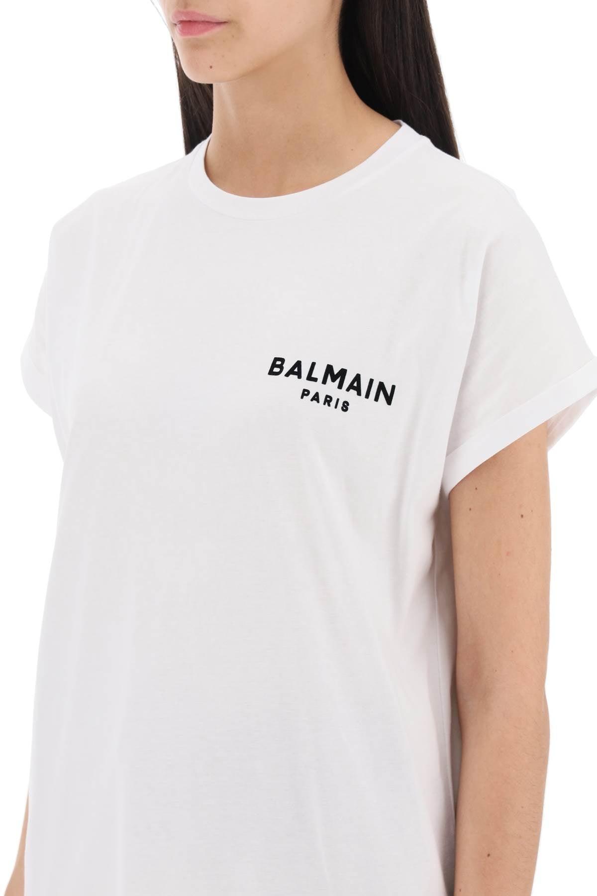 Balmain Flocked Logo Print T-Shirt for Men - Stylish Casual Wear for Parties & Outings