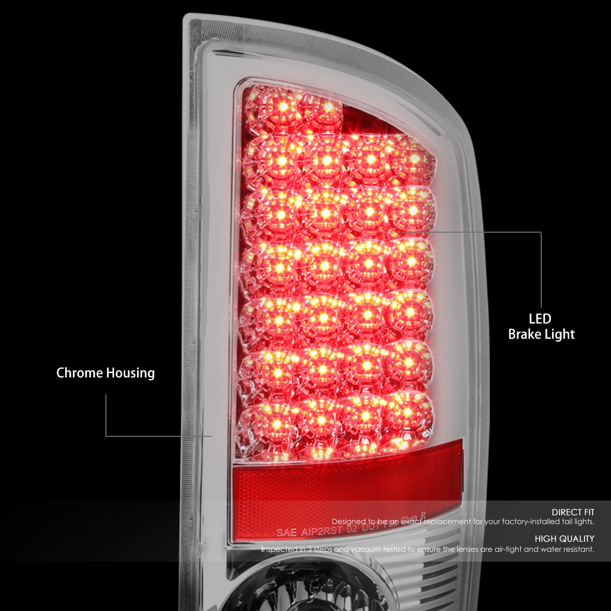 Auto Dynasty LED Tail Lights for 2002-2006 Dodge Ram 1500/2500/3500 - Red Clear Lens Brake Reverse Lamps (Pair) - Left & Right Side Chrome Housing - Upgrade for Night Driving & Enhanced Safety