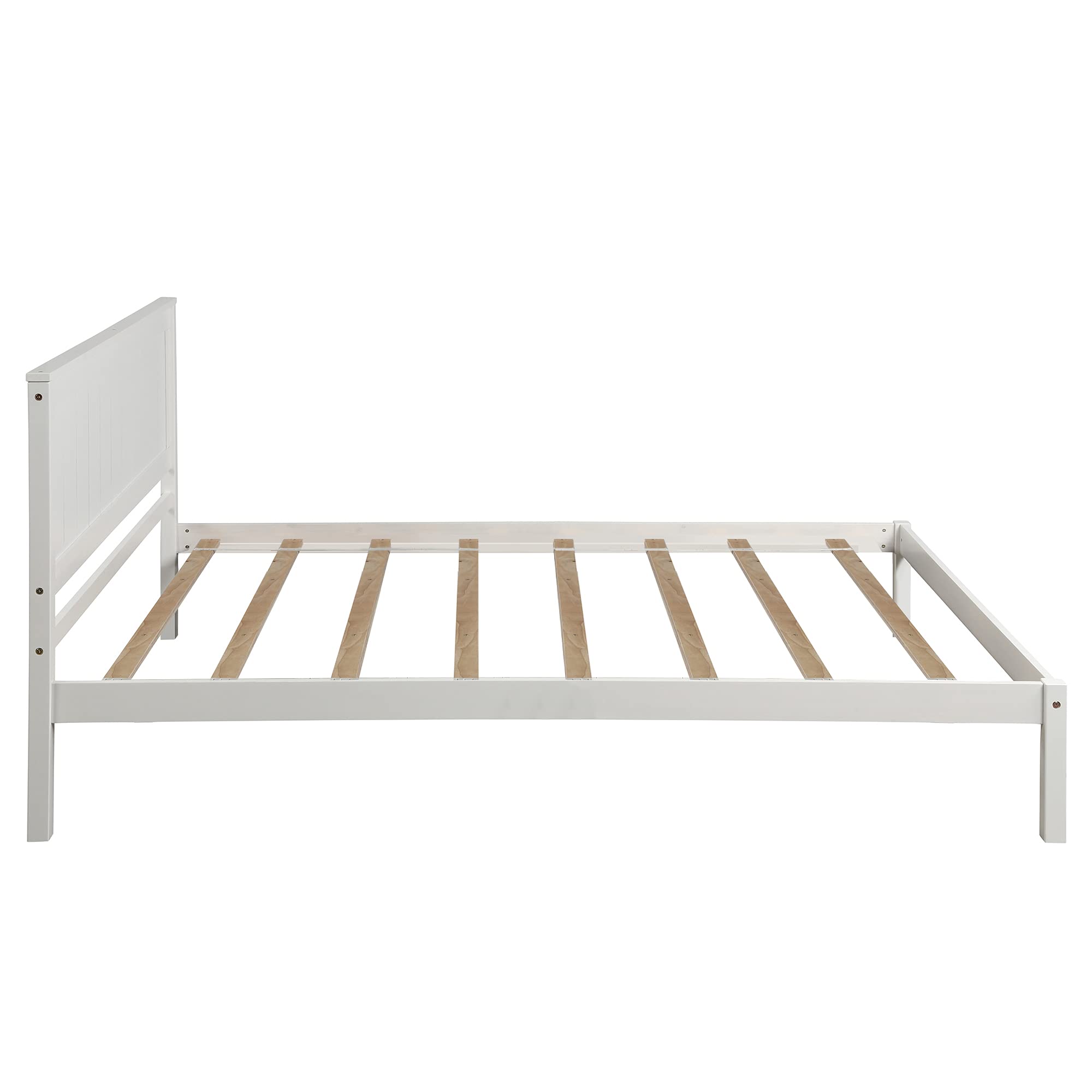 Twin Size Wood Platform Bed Frame with Headboard - Solid Wood Slat Support, No Box Spring Needed - White - Perfect for Small Bedrooms, Guest Rooms & Kids Rooms