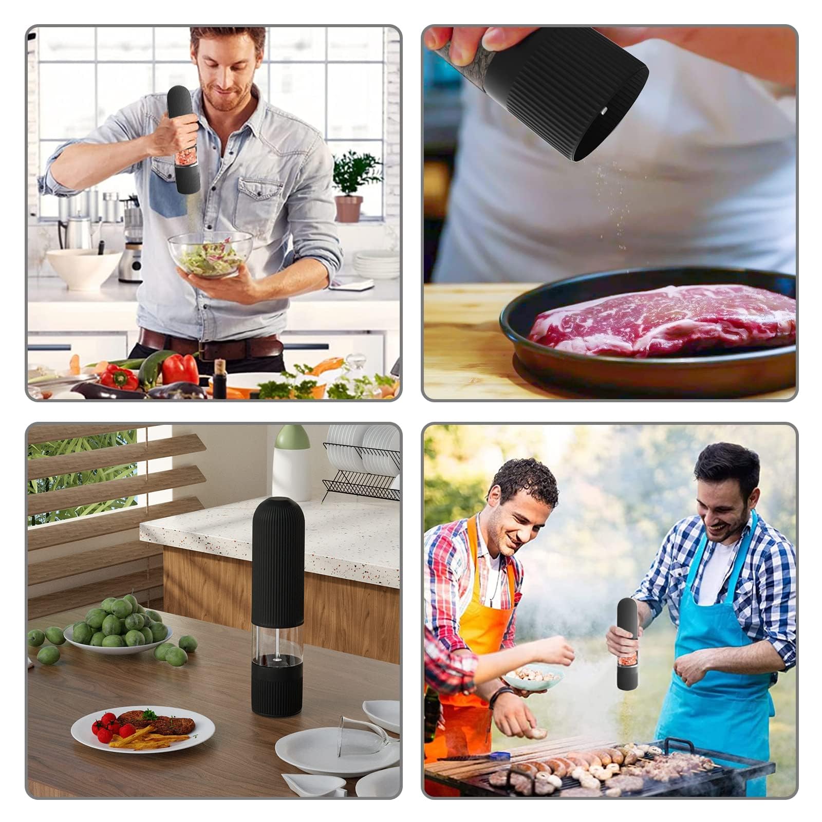 T-mark Electric Salt and Pepper Grinder Set - Battery Operated Automatic One-Handed Spice Mill with LED Light & Adjustable Coarseness - Perfect for Kitchen, Dining Table, Camping and Gifts