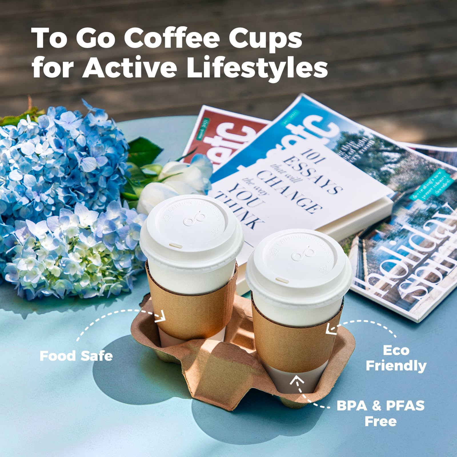 50 Pack 12oz Disposable Coffee Cups with Lids & Sleeves - Leak-Proof Hot Paper Cups for Coffee, Tea, Hot Chocolate - Ideal for Home, Office, Cafes, Parties & Takeout Businesses | BPA-Free & Durable