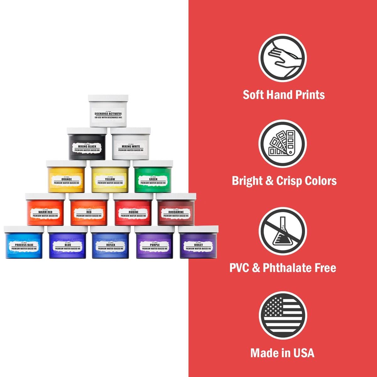 Ecotex Water Based Fabric Ink Kit - Soft Screen Printing Ink for T-Shirts, Silk & Cotton - Discharge Activator Included - Perfect for DIY Custom Apparel & Home Textile Printing