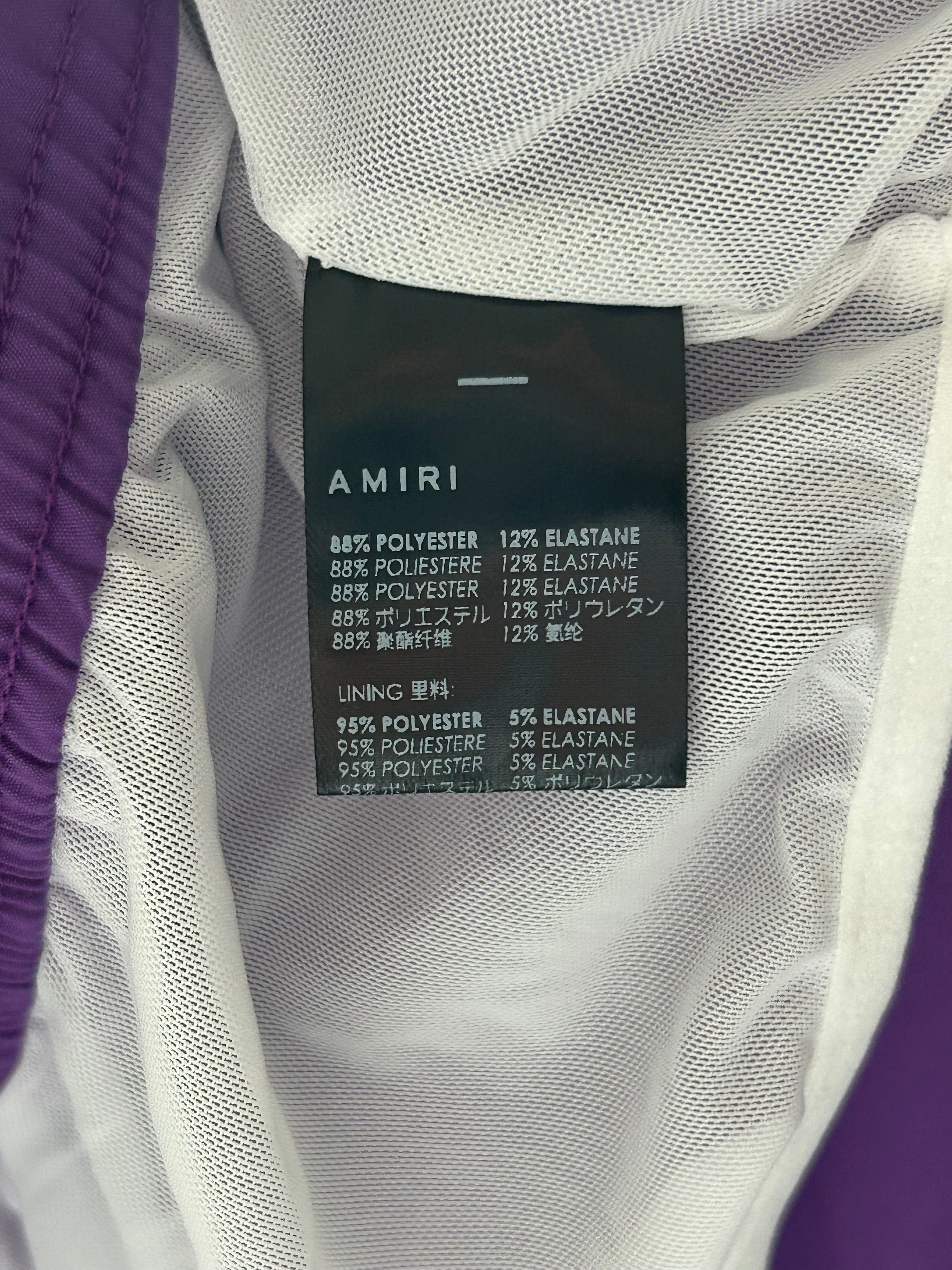 Amiri Purple & White MA Bar Logo Swim Shorts for Men - Stylish Beachwear & Poolside Comfort for Summer Vacations