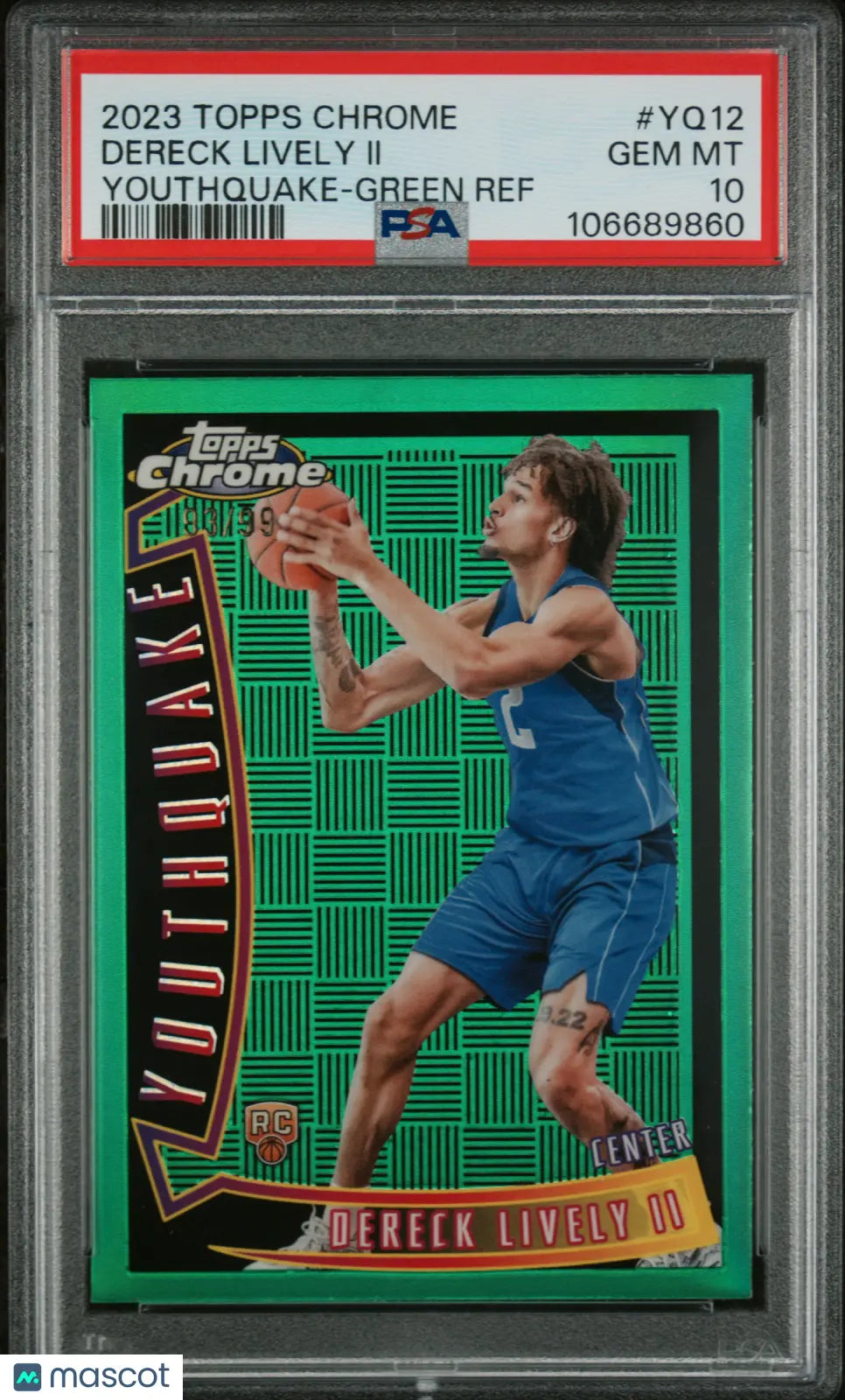 2023 Topps Chrome Youthquake Dereck Lively II Rookie Card Green Refractor PSA 10 /99 - Perfect for Basketball Card Collectors & NBA Memorabilia Enthusiasts