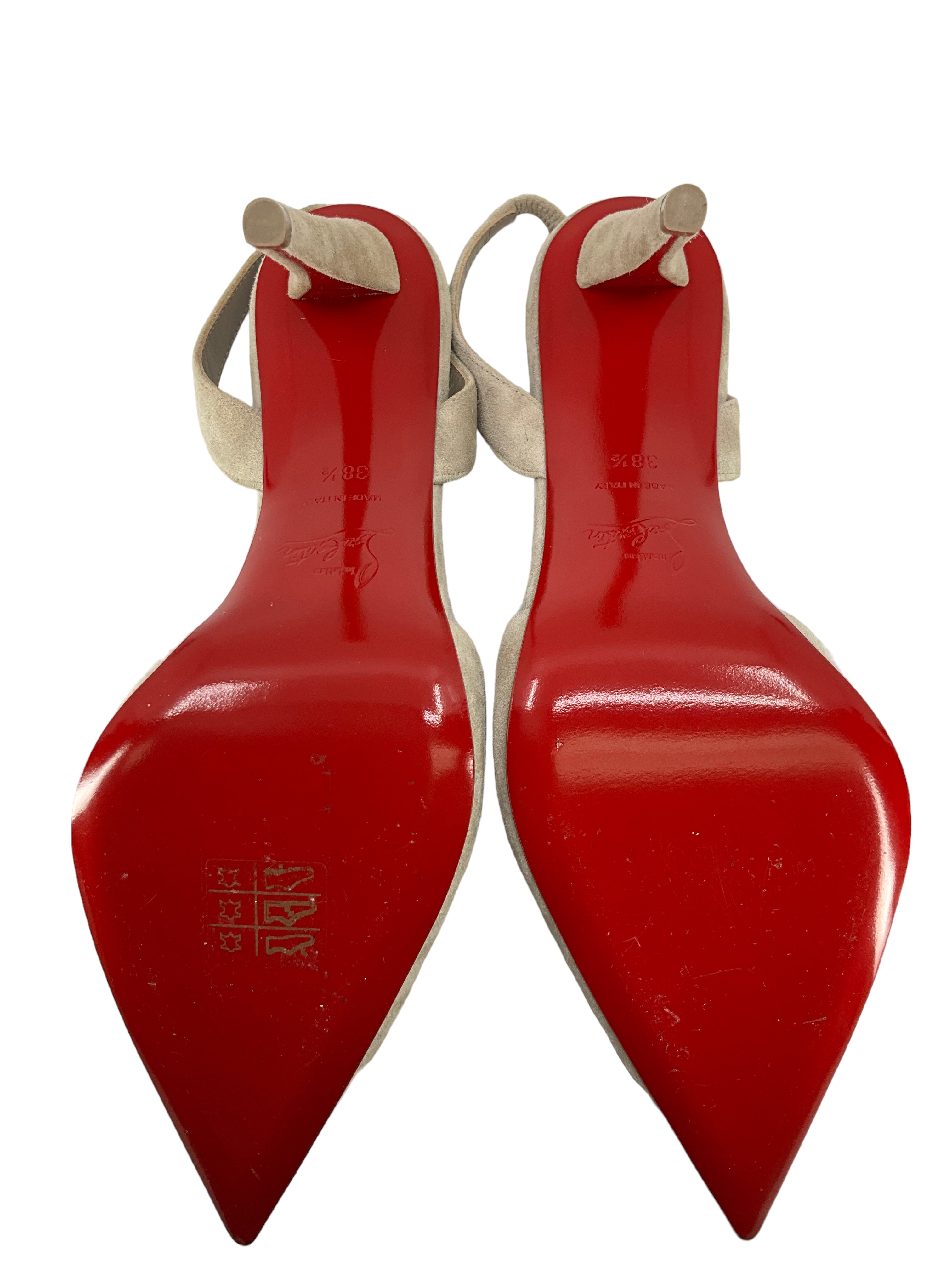 Christian Louboutin Gray Suede Slingback Heels Women's Size 38.5 - Elegant Comfort for Evening Parties & Date Nights