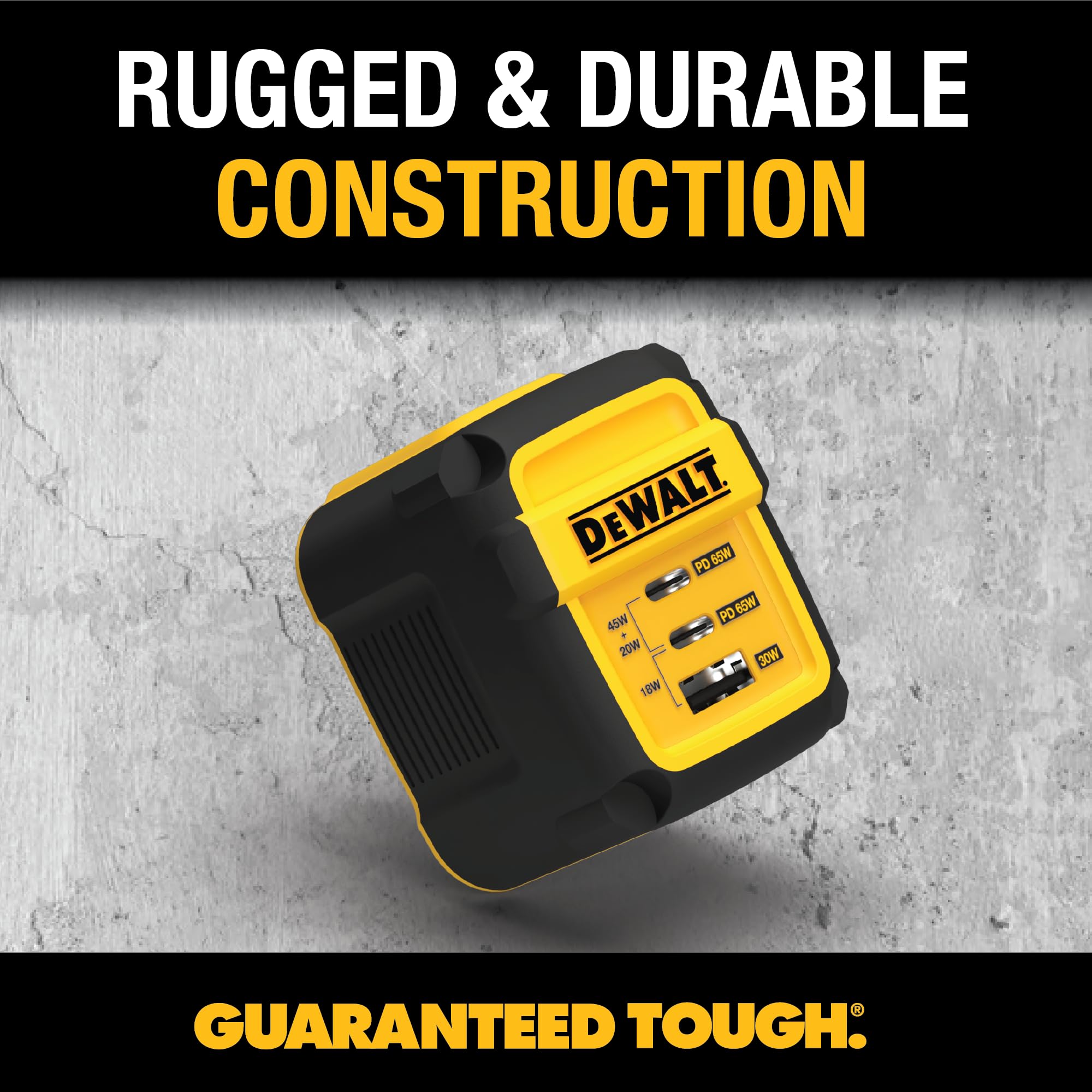 DEWALT 65W GaN USB C Fast Charger with PPS - 3-Port Compact Foldable Wall Charger for MacBook Pro/Air, iPad Pro, Galaxy S23, Dell XPS 13, iPhone 15/Pro, Steam Deck - Perfect for Travel, Office & Home Charging