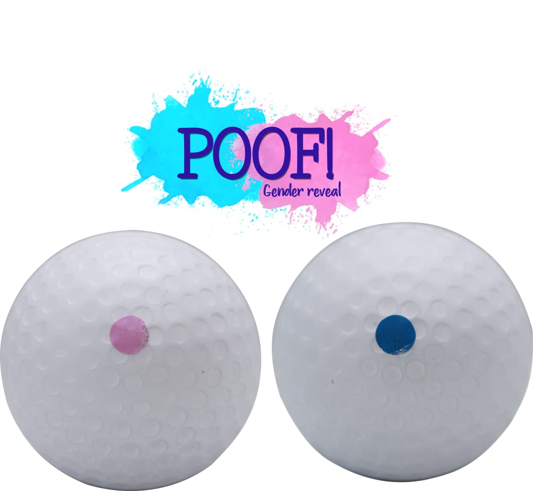 Gender Reveal Golf Balls - Set of 2 Exploding Powder Golf Balls (1 Pink & 1 Blue) with Tee - Fun Backyard Gender Announcement Party Supplies for Baby Shower & Pregnancy Reveal Celebrations