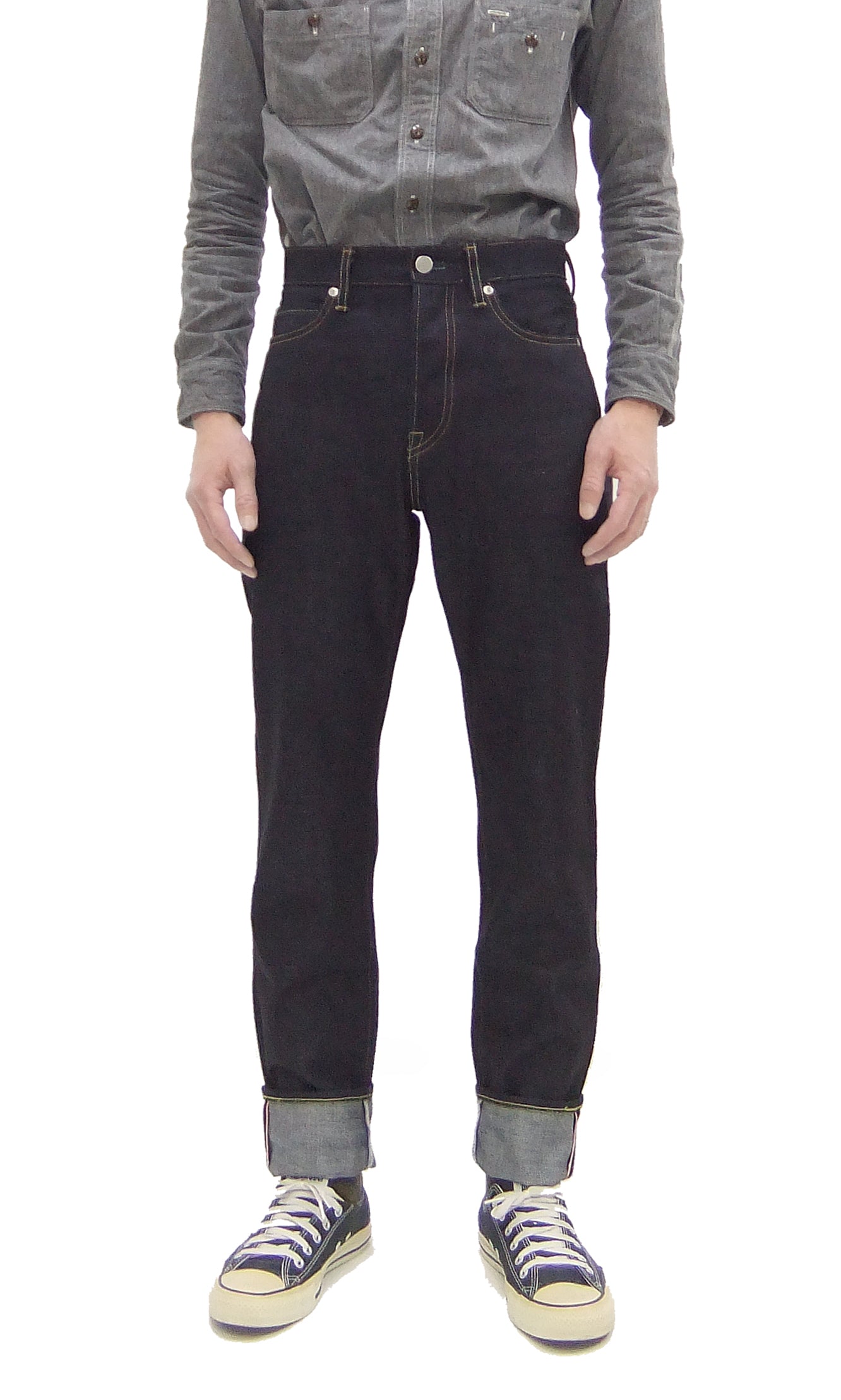 Momotaro Jeans Men's Slim Tapered Fit #200 14.7oz Zimbabwean Cotton Deep Indigo Denim Pants - Sanforized Unwashed Raw Selvedge Jeans for Casual Wear & Street Style
