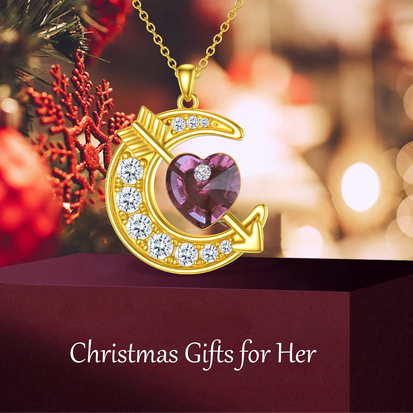 OCJ Sterling Silver Moon Birthstone Pendant Necklace for Women - Classic Love Arrow Crystal Jewelry with Birthstones | Perfect Birthday, Christmas Gift for Her, Daughter, Teens | Elegant Everyday Wear & Special Occasion Jewelry