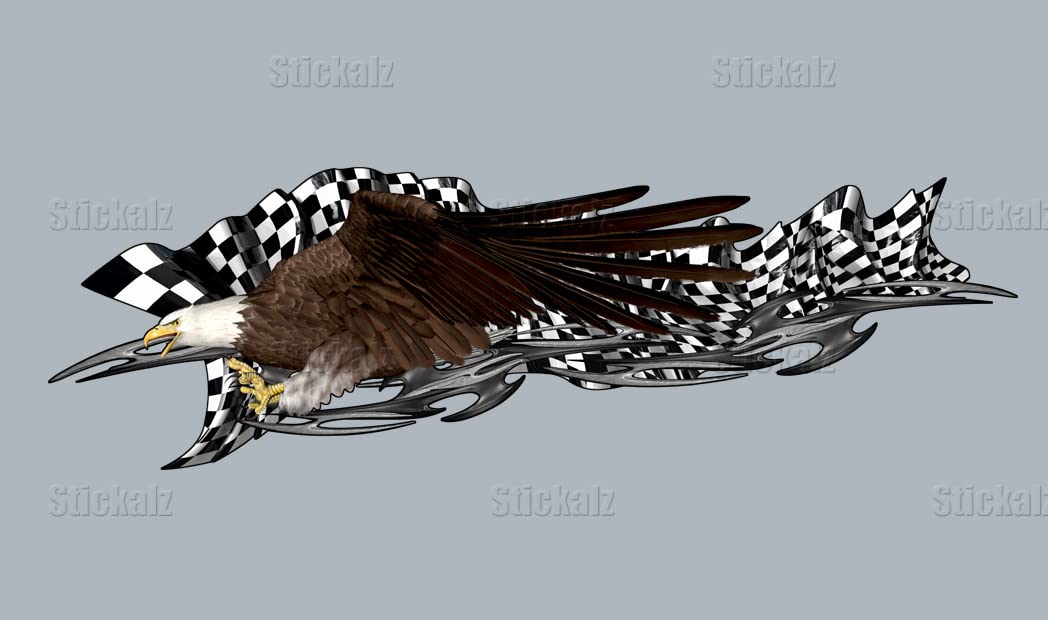 High-Quality Racing Flag Car Sticker - Tribal Checkered Flag & US Eagle Car Graphics - Bold Full Color Vinyl Decal (22x135) - Perfect for Car Enthusiasts, Racing Events & Vehicle Customization