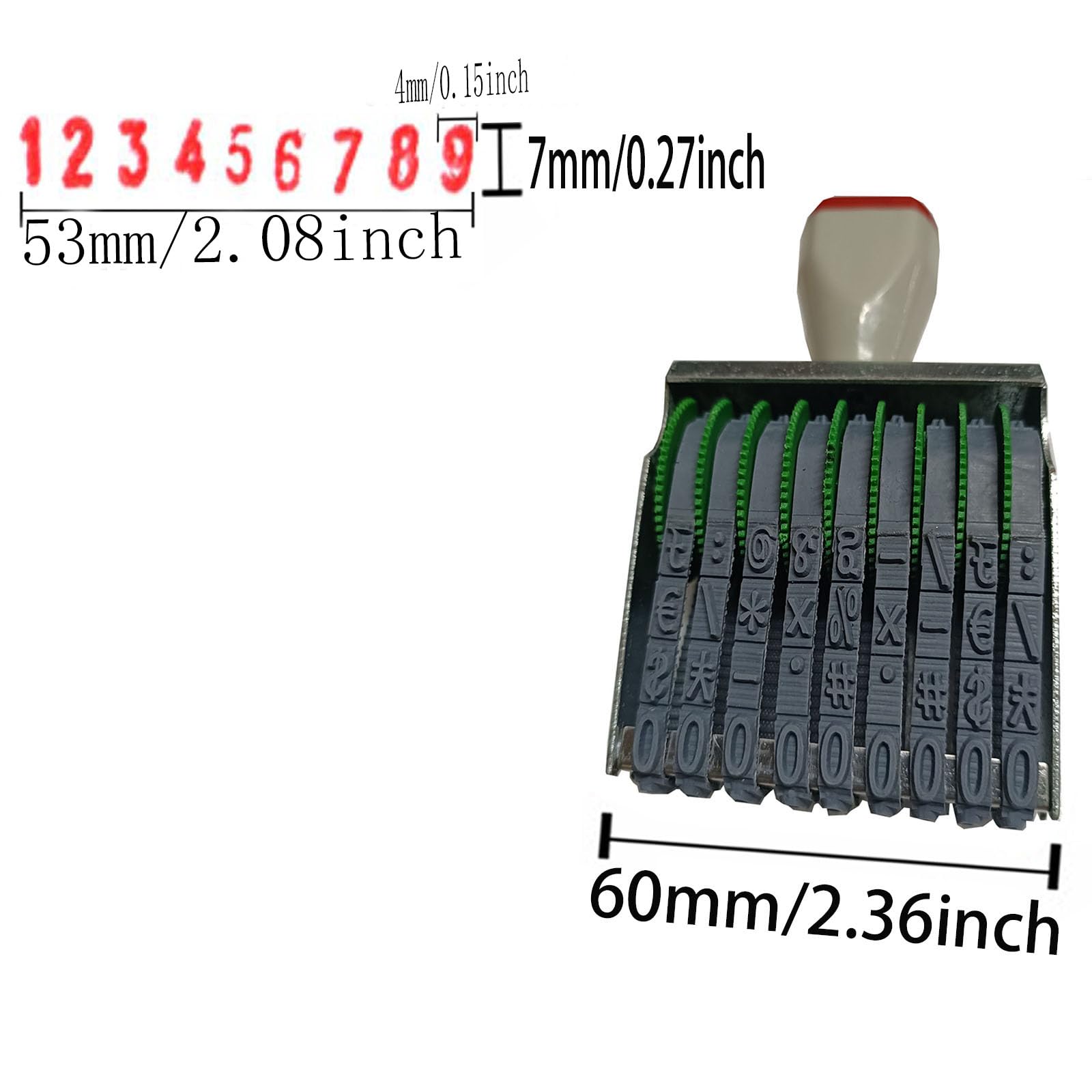 ZENG 9-Digit Changeable Number Stamp Set (0-9) with Symbols - 53x7mm Gray & Red Rubber Business Stamp for Invoicing, Labeling & Document Organization - Perfect for Offices, Schools & Crafting Projects