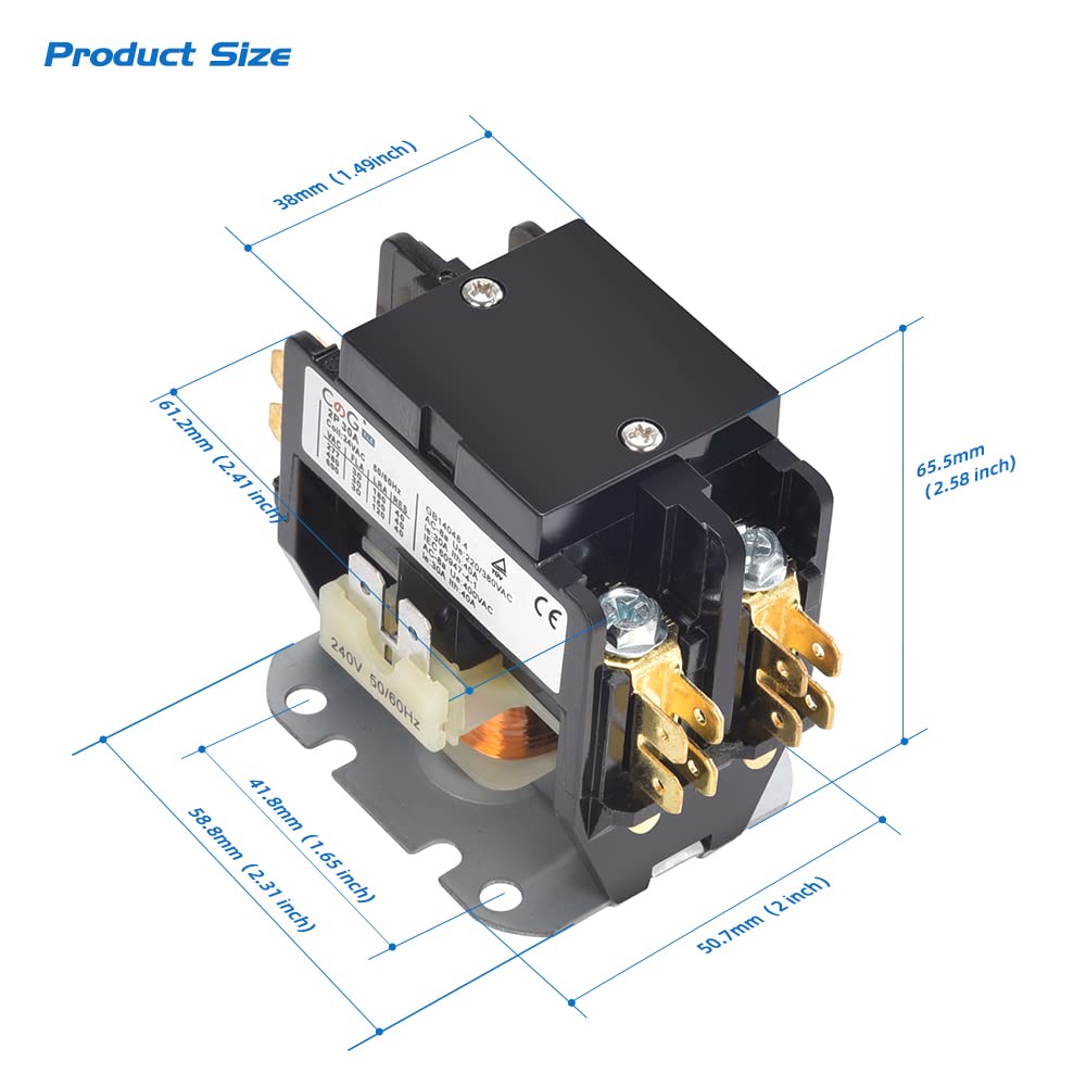 30 Amp 2 Pole Air Conditioner Contactor 120V Coil - HVAC Compressor Contactor for AC Condenser Units | Ideal for Home & Commercial Cooling Systems