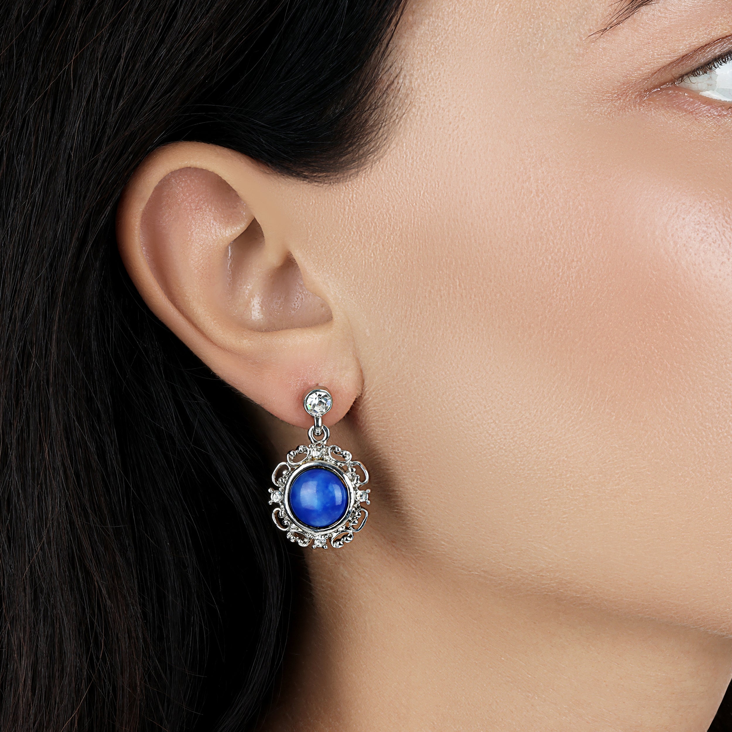 1928 Jewelry Blue Lapis Matrix Embrace Post Drop Earrings for Women - Elegant Dangle Earrings for Party, Wedding & Evening Wear