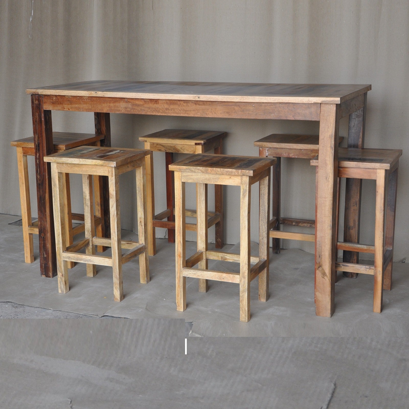Reclaimed Wood & Mango Wood Bar Table Set with 2 Stools - Honey Finish | Rustic Pub & Kitchen Counter Height Dining Set for Home, Restaurant, or Outdoor Patio