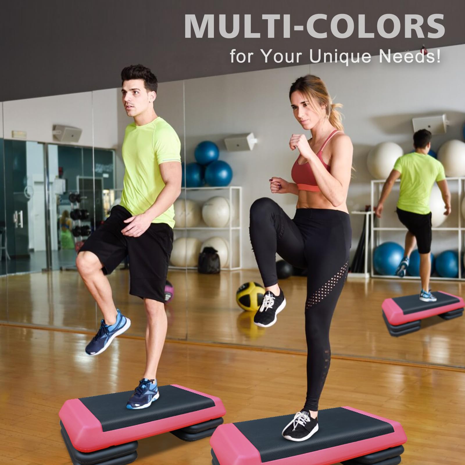 28.5'' Adjustable Aerobic Step Platform with 4 Stackable Risers (4-6-8in Height) - Home Gym Cardio & Strength Training Equipment for Fitness, Aerobics, HIIT Workouts - Perfect for Home Exercise, Group Classes & Personal Training (Red & Gray)
