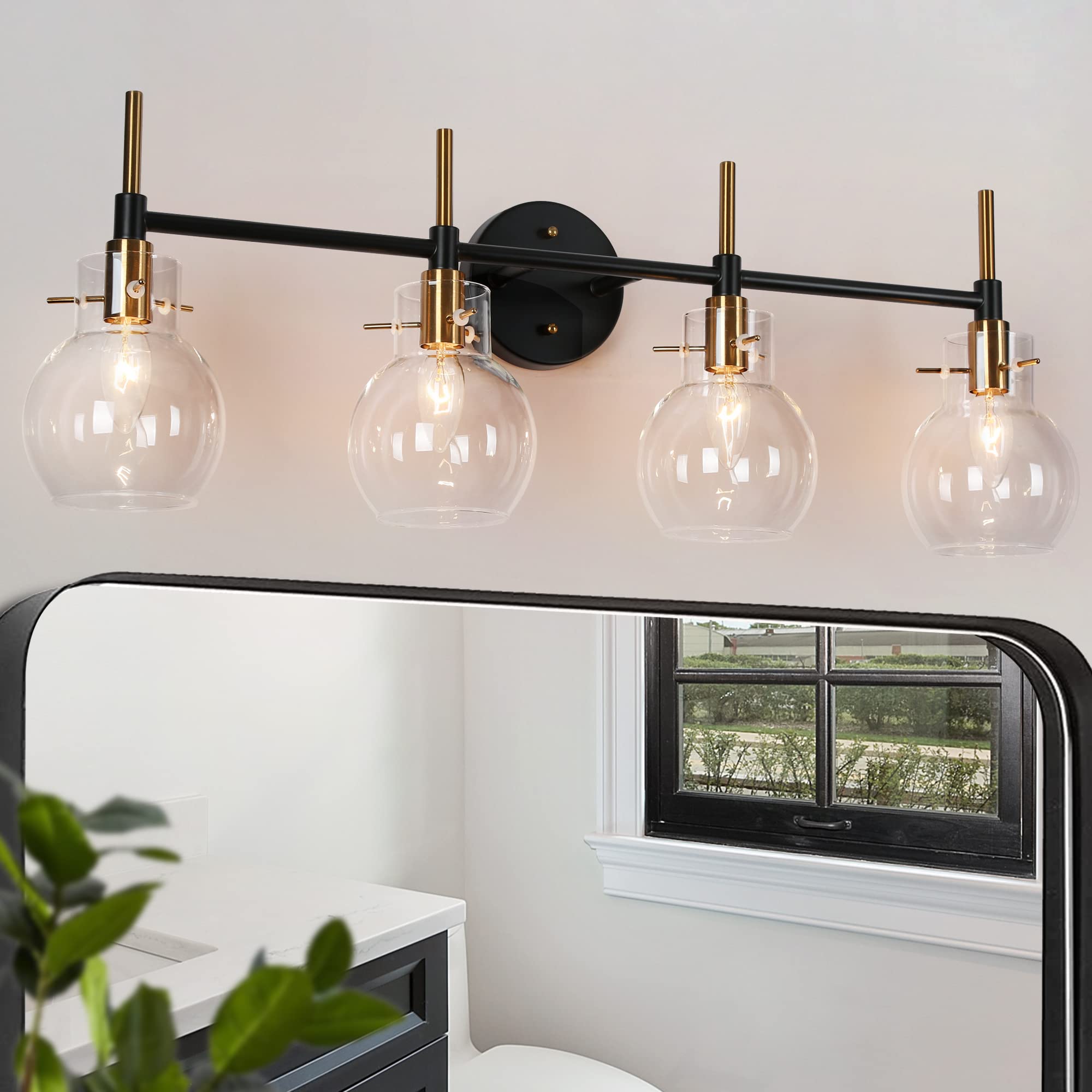 Modern 4-Light Black Bathroom Vanity Light Fixture with Clear Glass Shades - 30