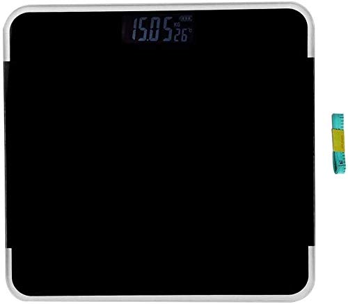 High Precision Digital Bathroom Scale with Wide Platform & Backlit LCD - 440 lbs Capacity, Includes Body Tape Measure (Black) - Perfect for Home, Gym & Health Tracking