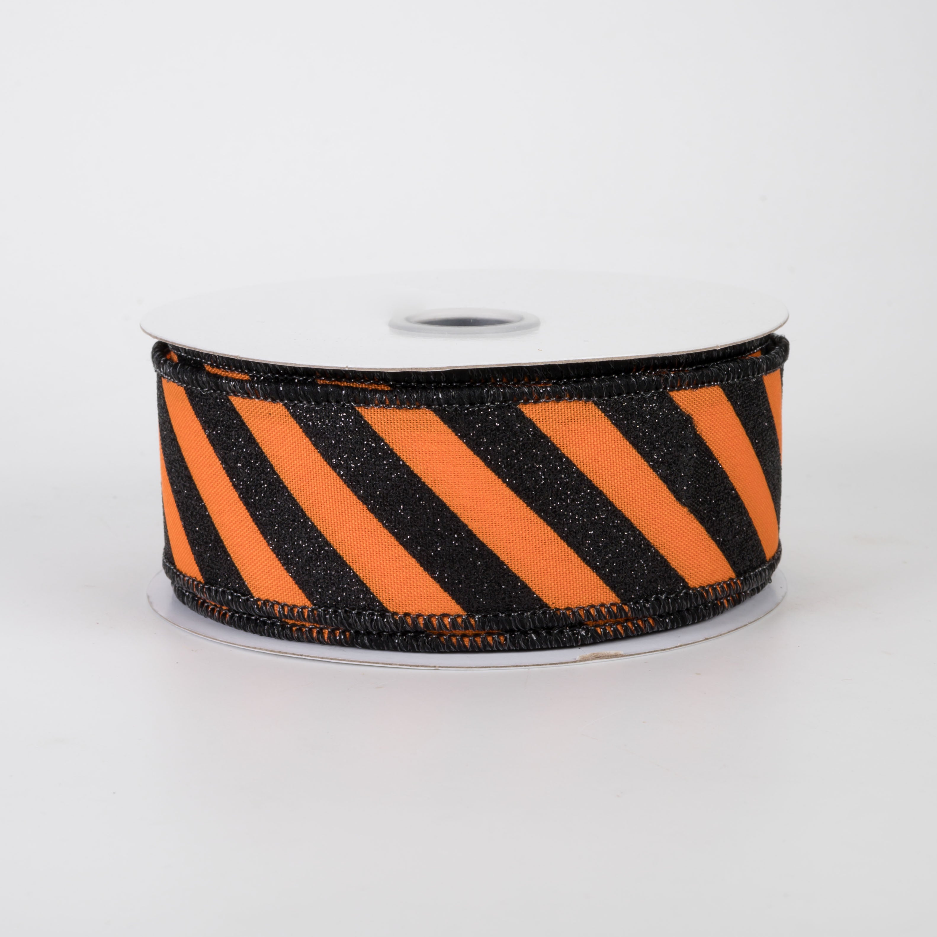 1.5 Inch Diagonal Glitter Stripe Canvas Ribbon - Black on Orange (10 Yards) for Gift Wrapping, Party Decorations & DIY Crafts
