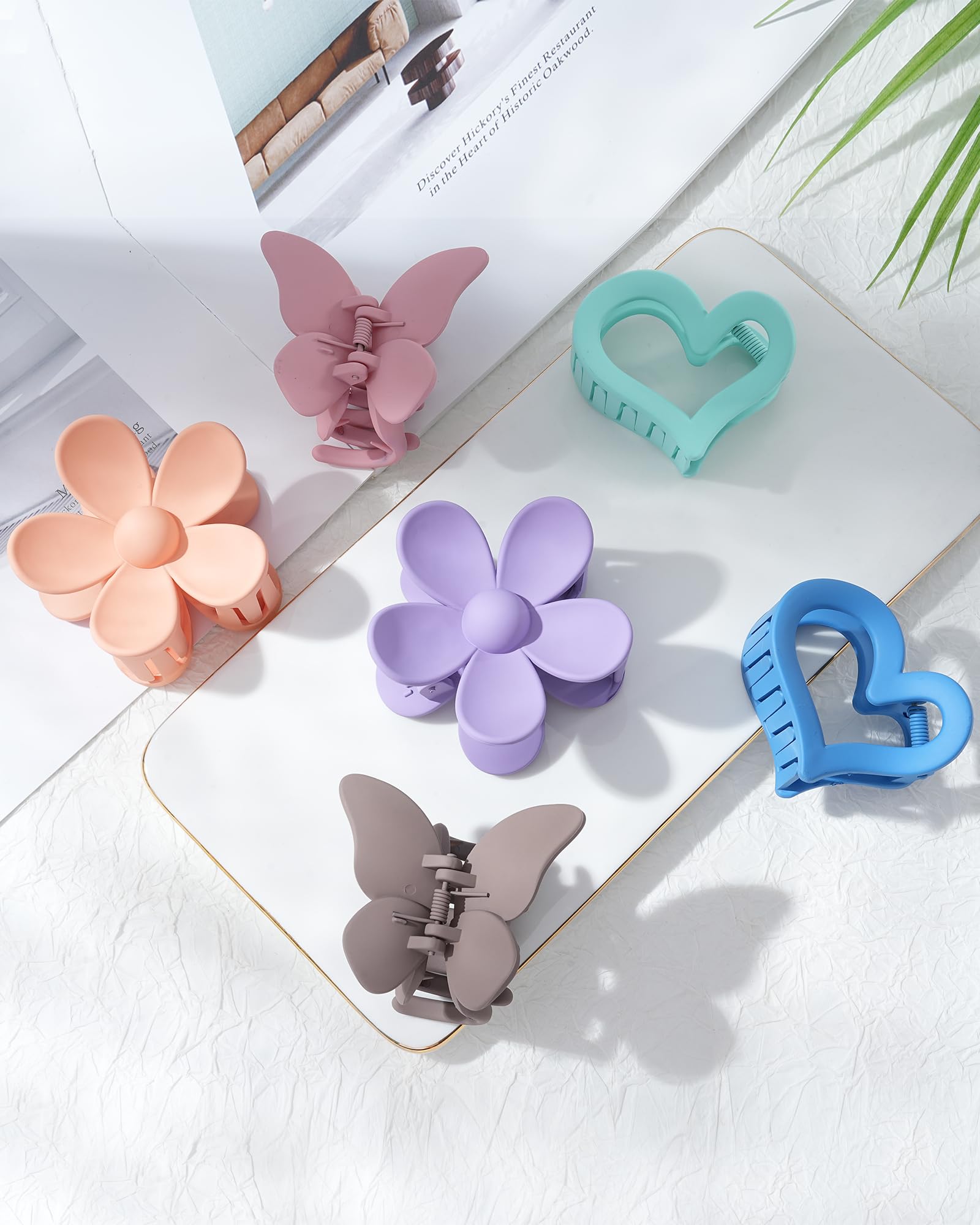 HAIMEIKANG 6 PCS Matte Hair Clips Set - Flower, Heart & Butterfly Hair Claw Clips for Women & Girls - Non-Slip Strong Hold for Thin/Medium/Thick Hair - Perfect for School, Work & Daily Styling