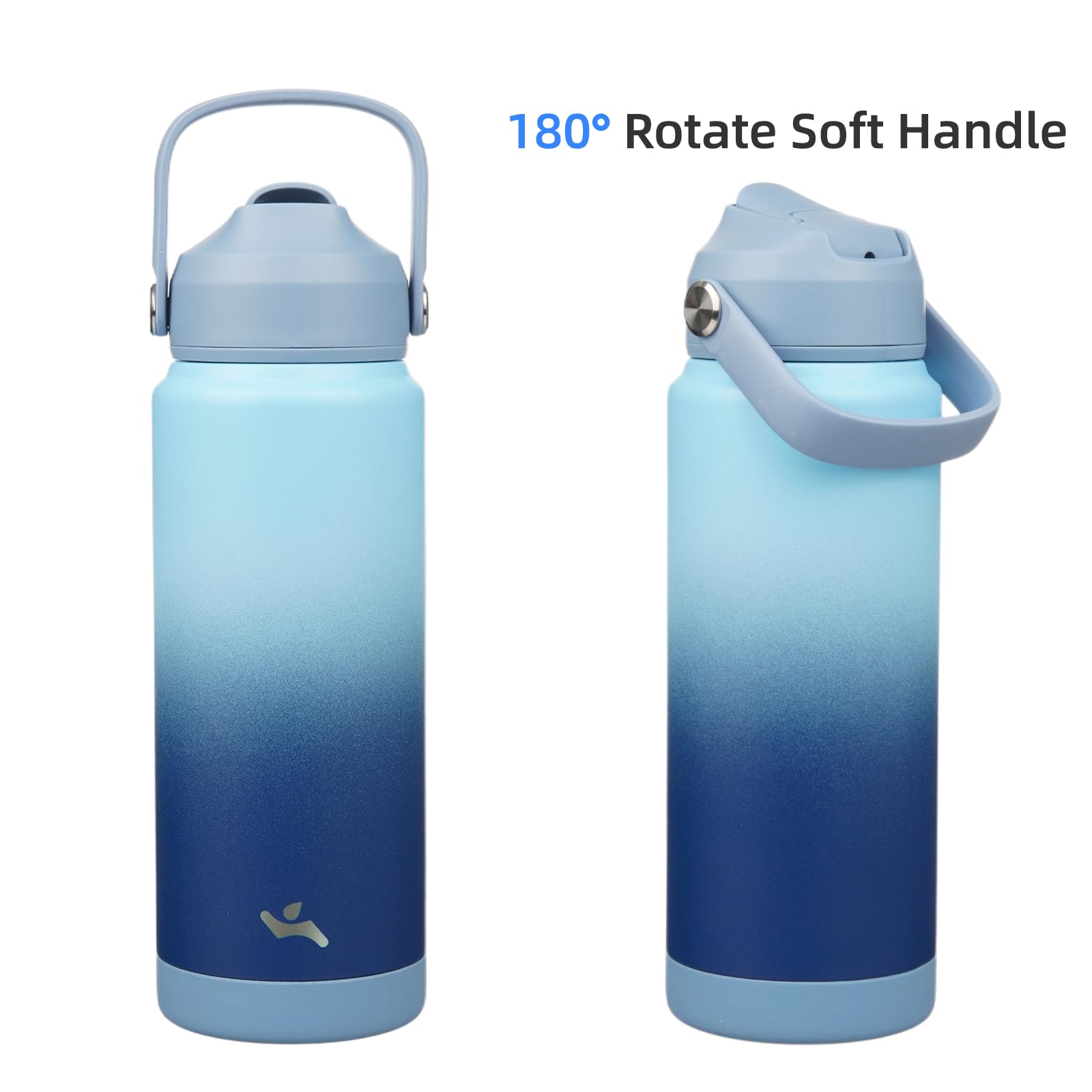 24 oz Insulated Stainless Steel Water Bottle with Straw Lid & Silicone Handle - Leakproof Vacuum Flask for Hiking, Gym & Outdoor Activities - Sky Blue