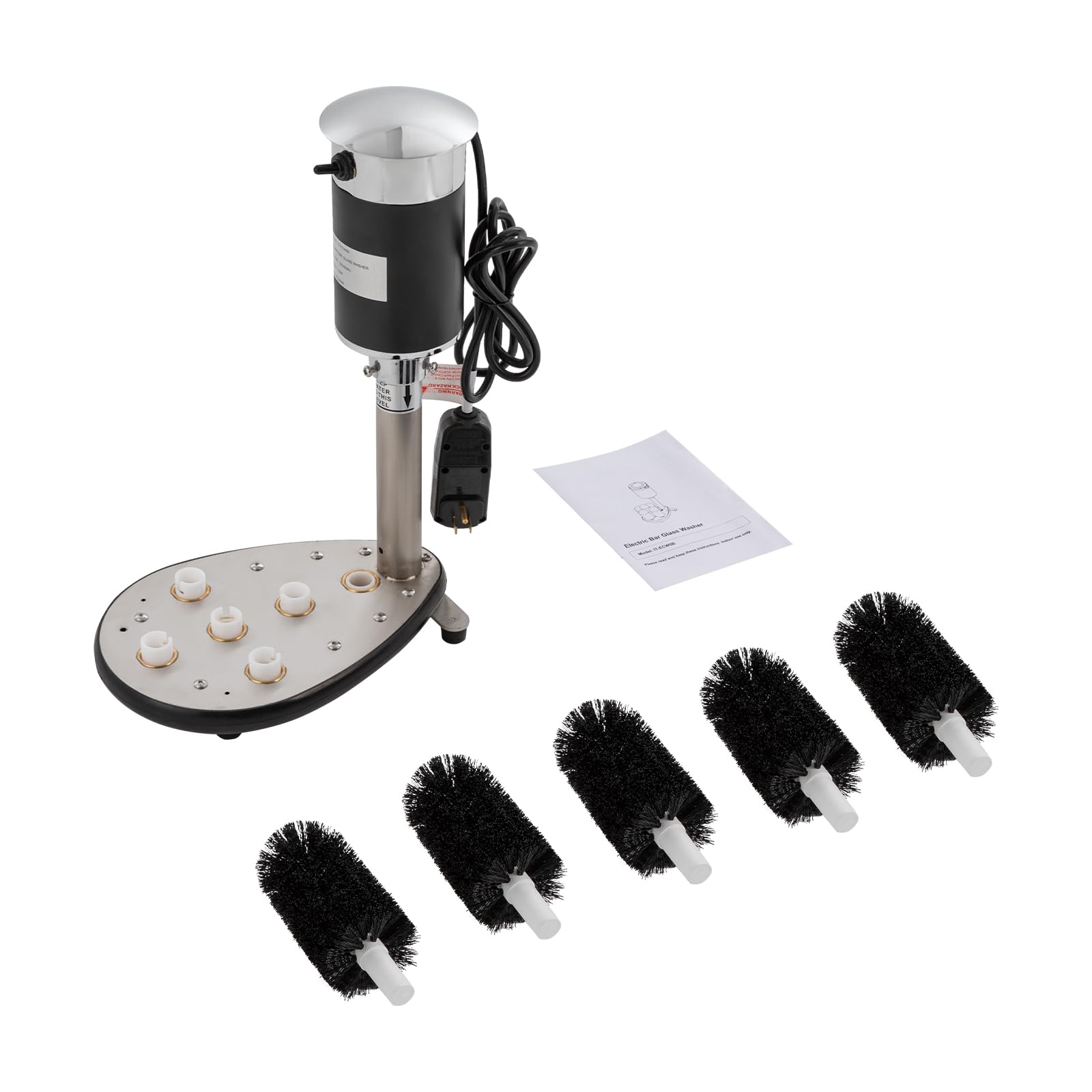 Electric Bar Glass Washer Machine - 5-Brush Commercial Wine Glass Cleaner for Restaurants, Bars & Cafes | Fast Cleaning & Sanitizing | Stainless Steel Design | Perfect for High-Volume Glassware Washing in Hospitality Settings