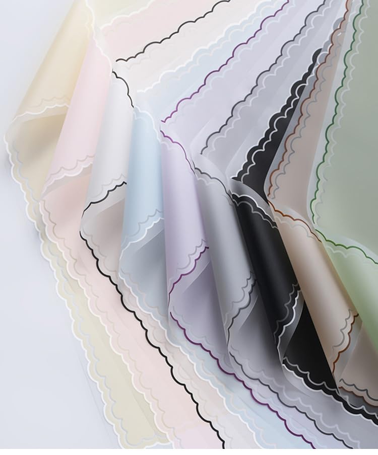Zarwani 10 Sheets Frosted Flower Wrapping Paper with Wavy Lines - Elegant Gray Gift Wrap for Christmas Presents, Korean Bouquet Packaging, DIY Arts & Crafts | Perfect for Holiday Gifts, Birthday Presents & Party Decorations