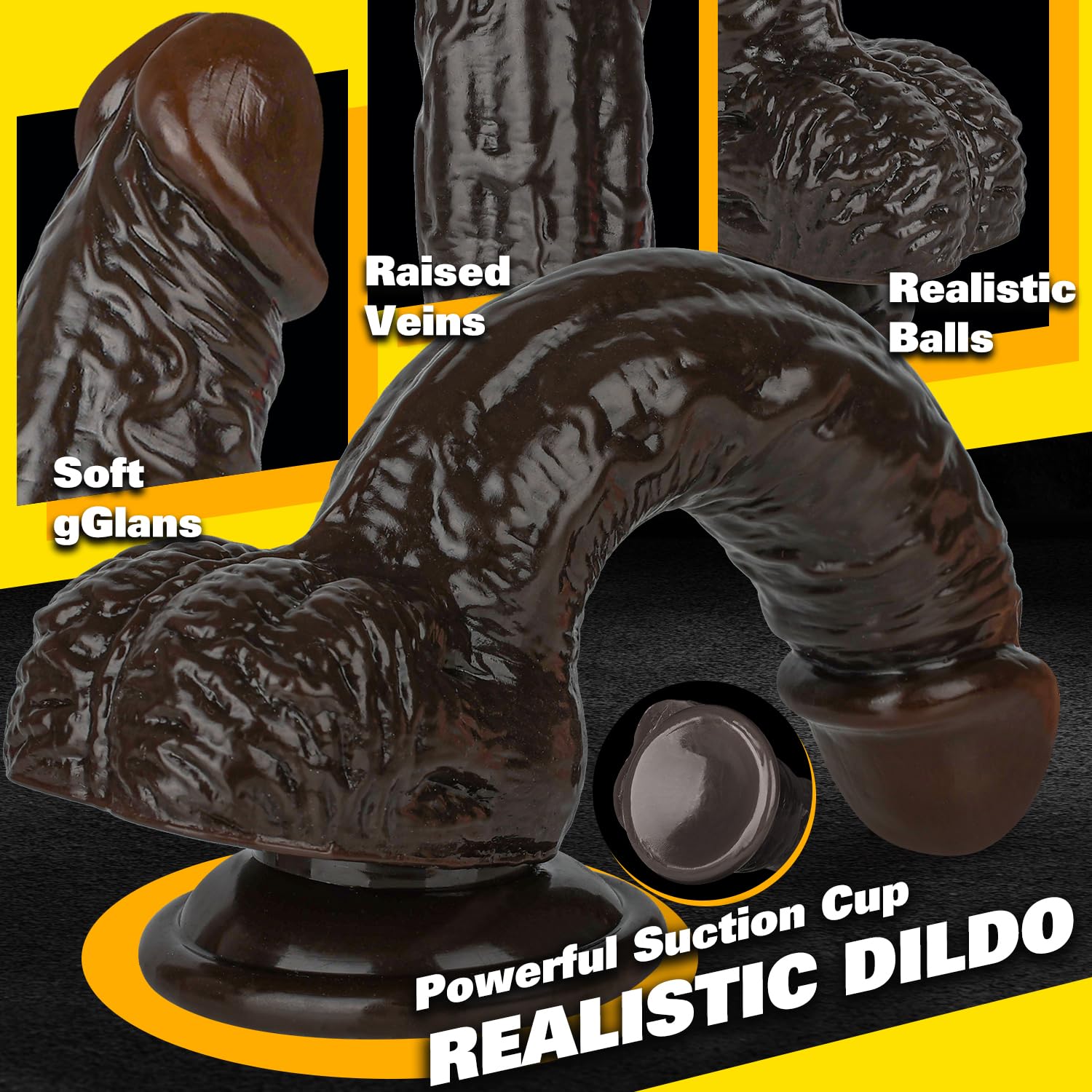7.3 Inch Realistic Dildo with Strong Suction Cup - Flexible Curved Shaft for G-Spot & Prostate Stimulation - Hands-Free Adult Sex Toy for Men & Women (Coffee Black) - Perfect for Solo Play, Couples & BDSM Scenes