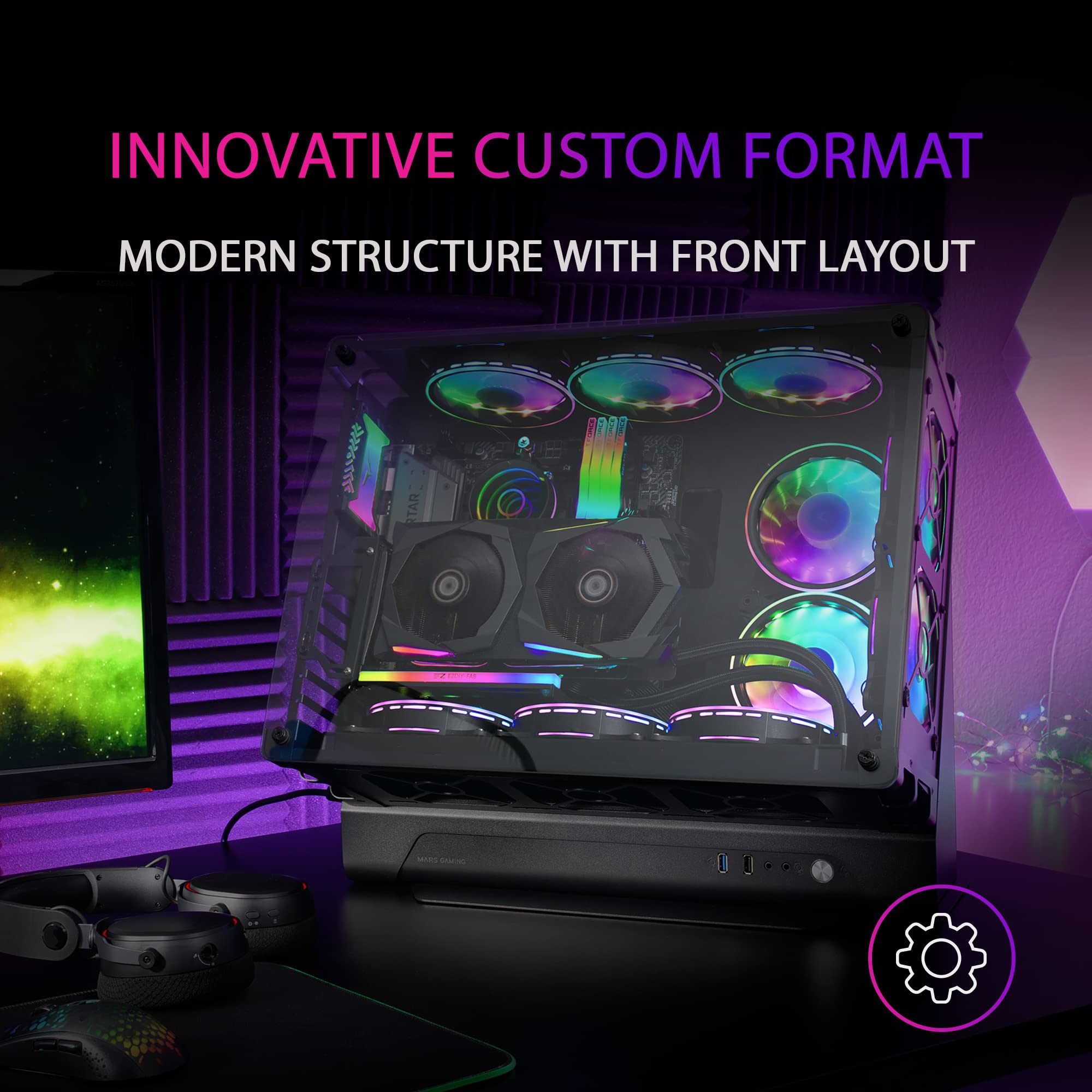 Mars Gaming MCB Black ATX XL PC Gaming Case - Premium Custom Edition with Modular Dual Chamber Design for High-Performance Gaming & Streaming Setups