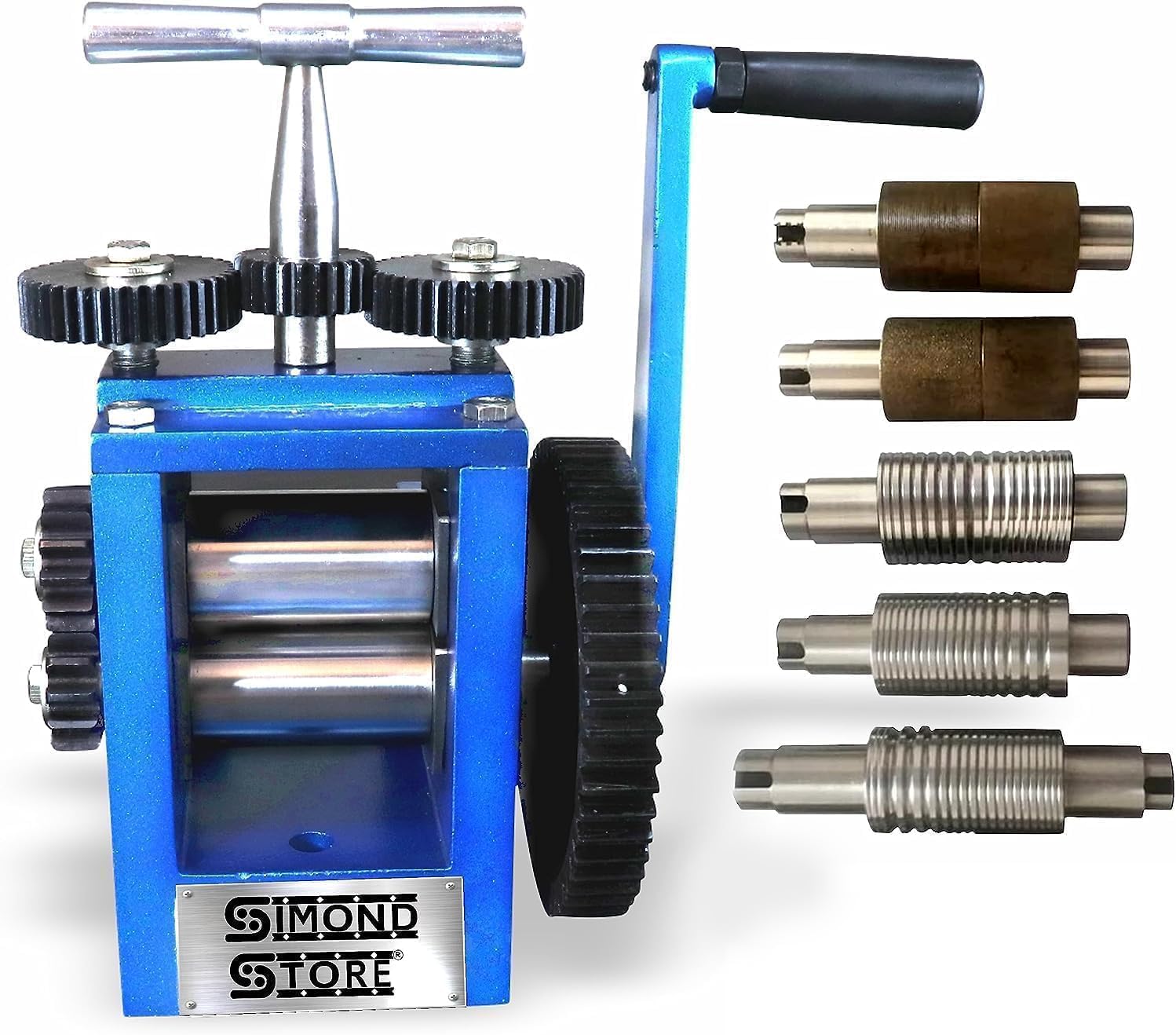 Simond Store 3 Inch (76mm) 7 Rollers Manual Jewelry Rolling Mill Machine - Metal Sheet & Wire Rolling Tool for Jewelry Making, DIY Crafting, and Metalworking Projects