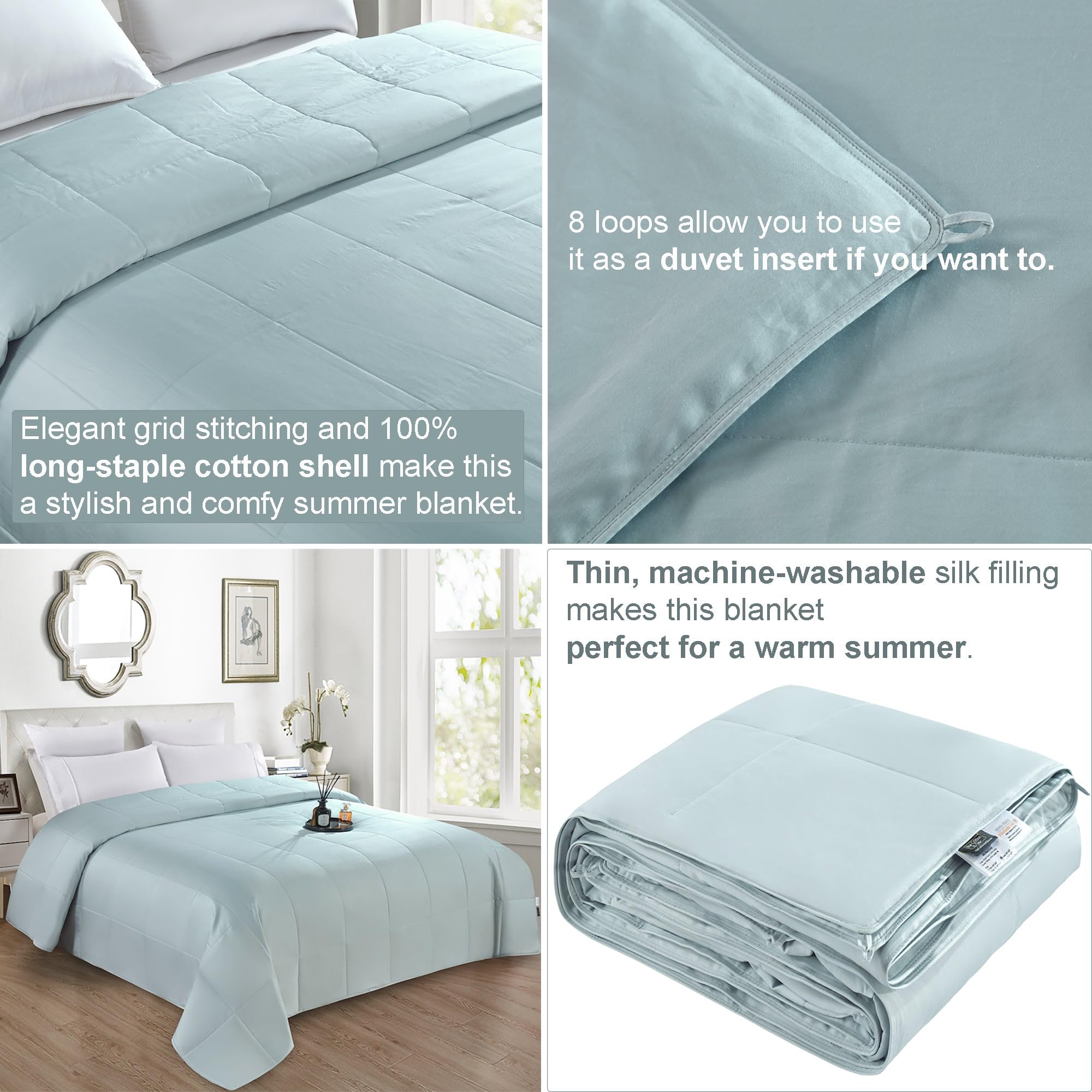 Luxury Machine Washable Silk-Filled Quilt - Queen Size Summer Bedding with Premium Cotton Shell | Ultra Soft, Breathable & Body-Hugging Duvet Insert for Comfortable Sleep | Perfect for Home, Hotel & Guest Room Decor