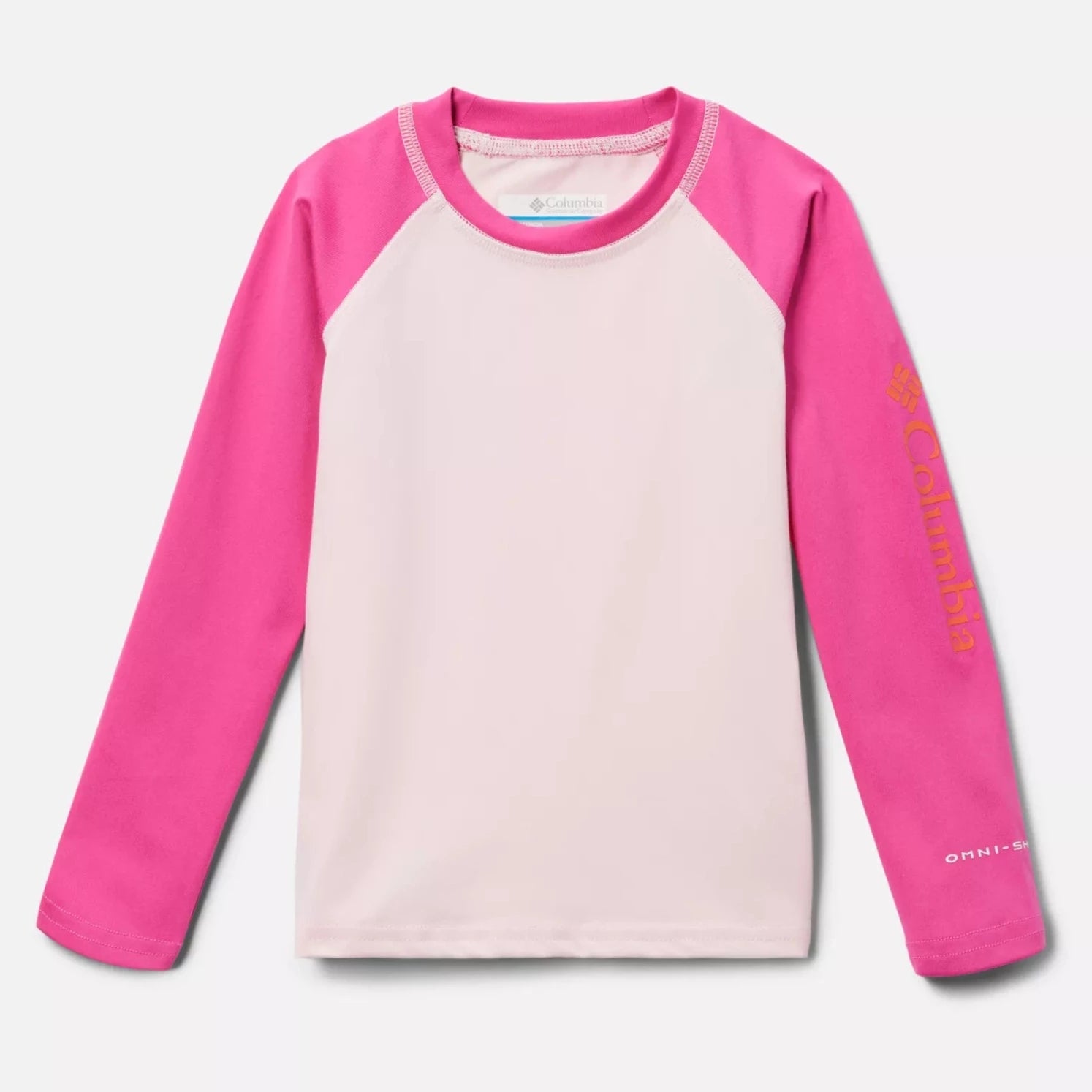 Columbia Pink Satin & Pink Ice Sandy Shores Long Sleeve Toddler Rash Guard UPF 50+ Sun Protection - Perfect for Beach, Pool & Outdoor Water Activities