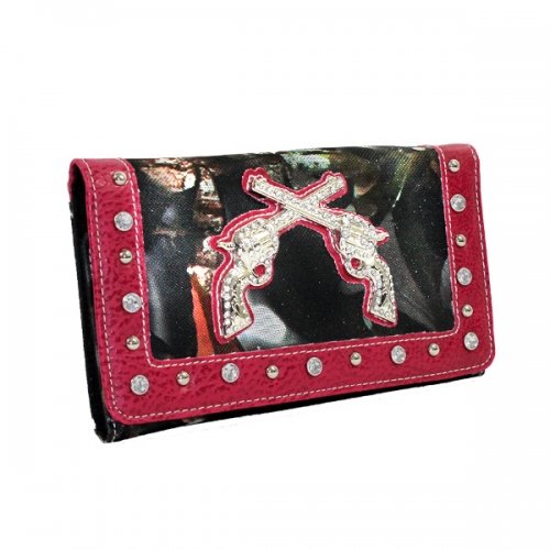 Rhinestone Camouflage Gun Print Women's Wallet - Stylish Pink Clutch for Outdoor, Hunting & Everyday Use
