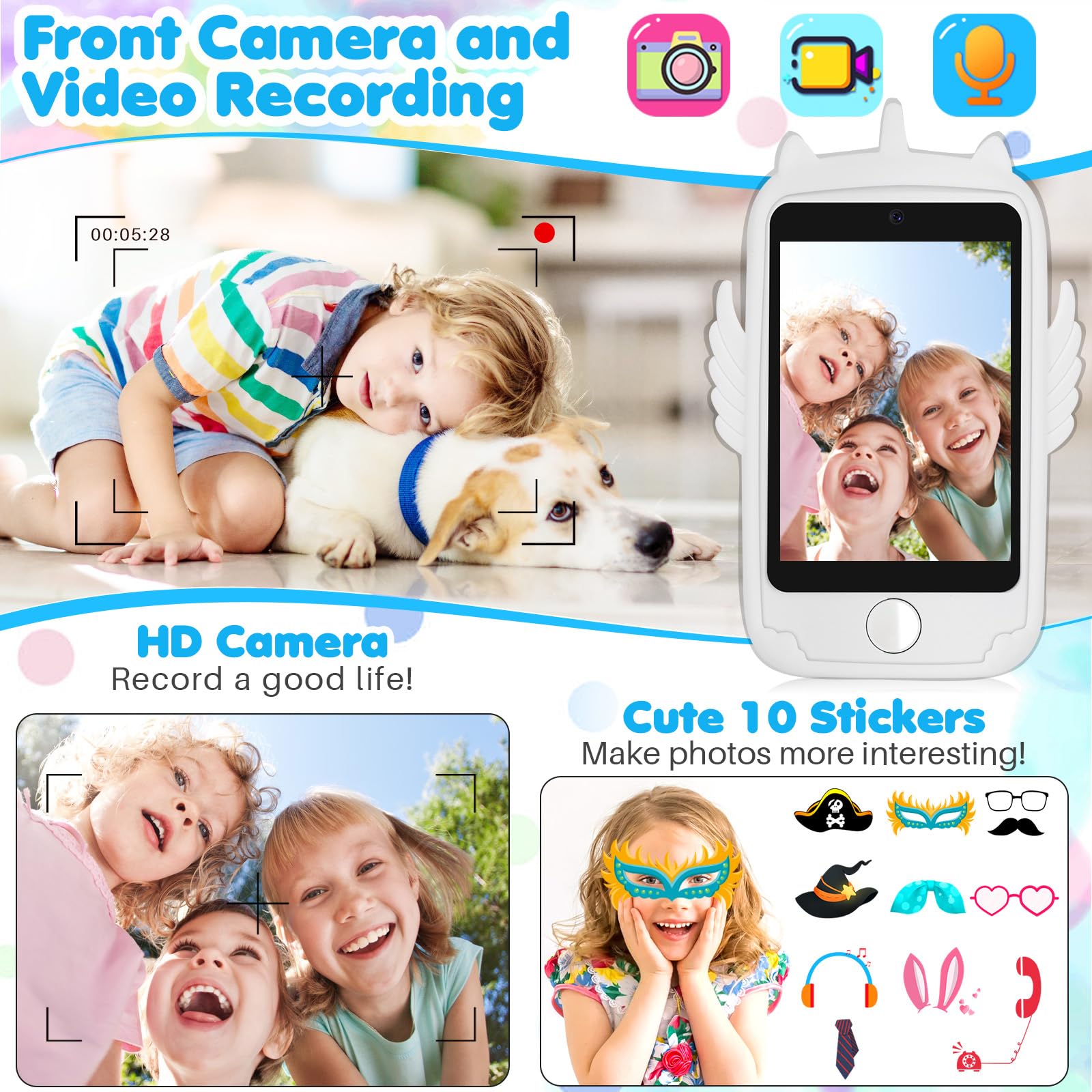 Interactive Learning Smart Phone for Kids - Touchscreen Educational Toy with Games for Boys & Girls Ages 3-10 | Perfect Christmas & Birthday Gift for Toddlers (White) | Pretend Play, Early Learning & Travel Entertainment
