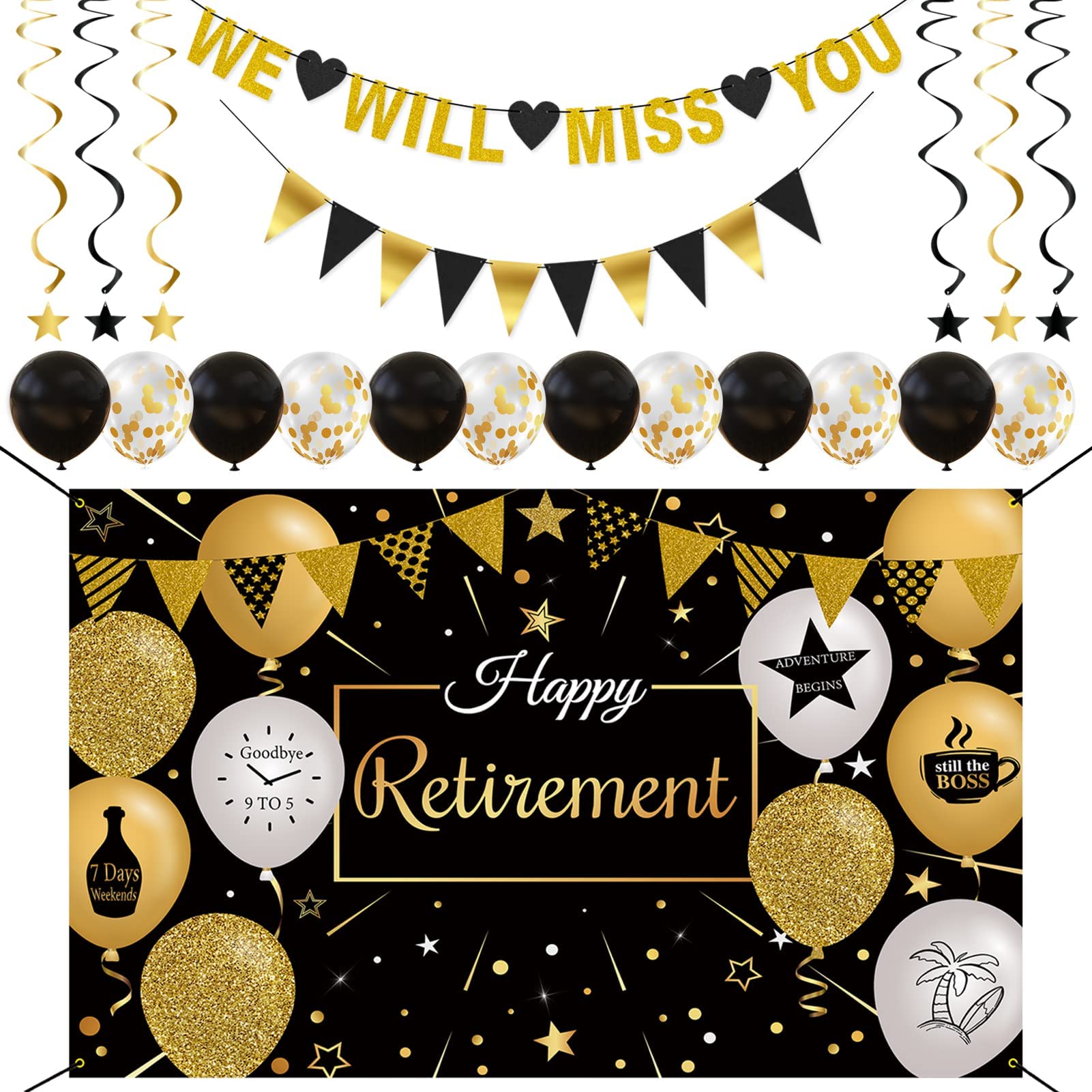 Happy Retirement Party Decorations - Balloons, Banners & Signs for Retirement Celebration - Perfect for Office, Home & Surprise Parties