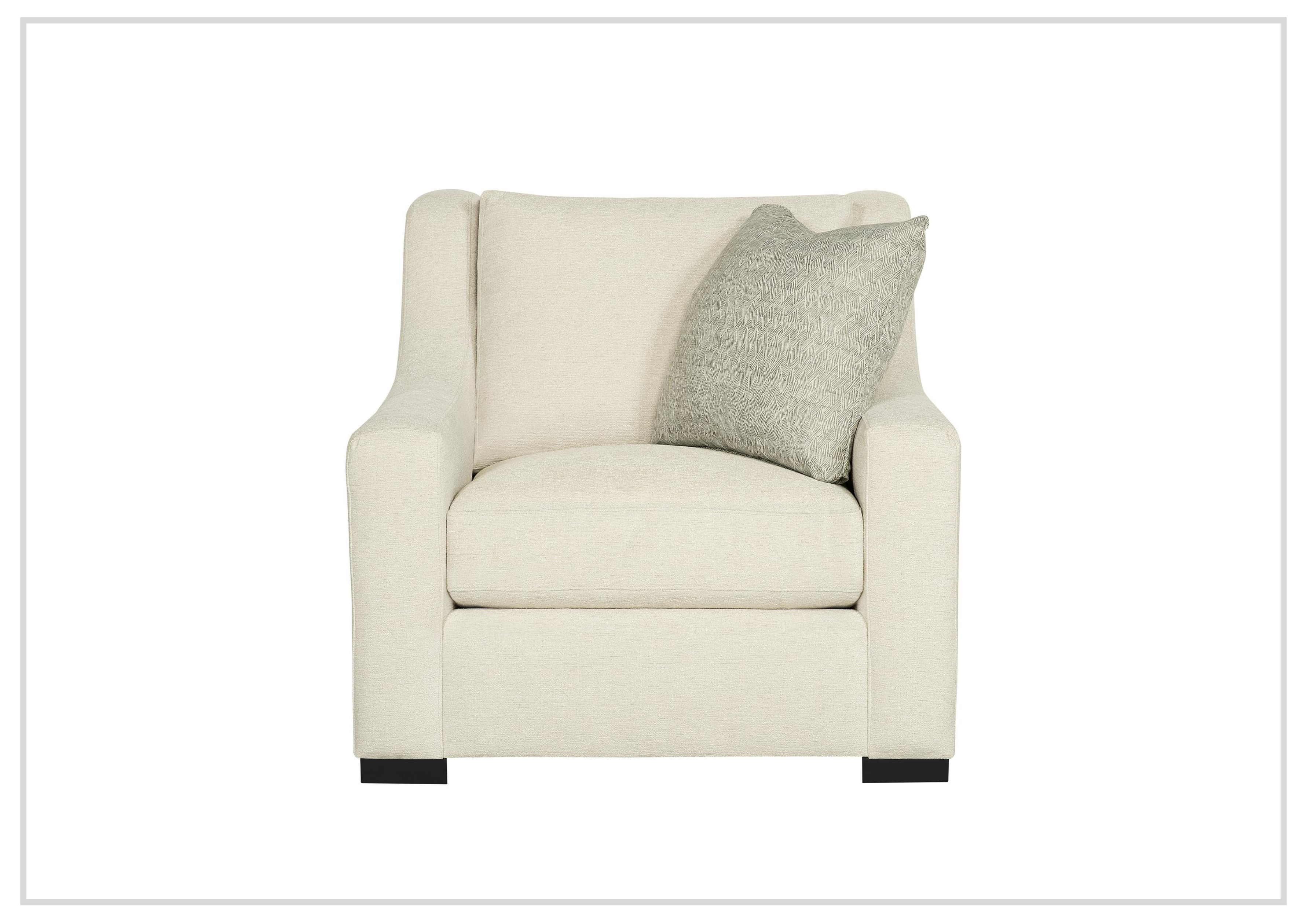Bernhardt Germain Cream Fabric Chair with Square Arms - Modern Upholstered Living Room Seating for Home, Office & Lounge