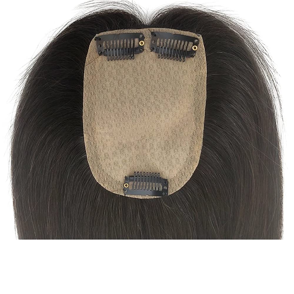 8x12 CM Virgin European Human Hair Toupee for Women - Machine Silk Base Topper Hair Clip for Thinning Hair (Natural Black, 14 inches) - Perfect for Daily Wear, Special Occasions & Hair Volume Enhancement