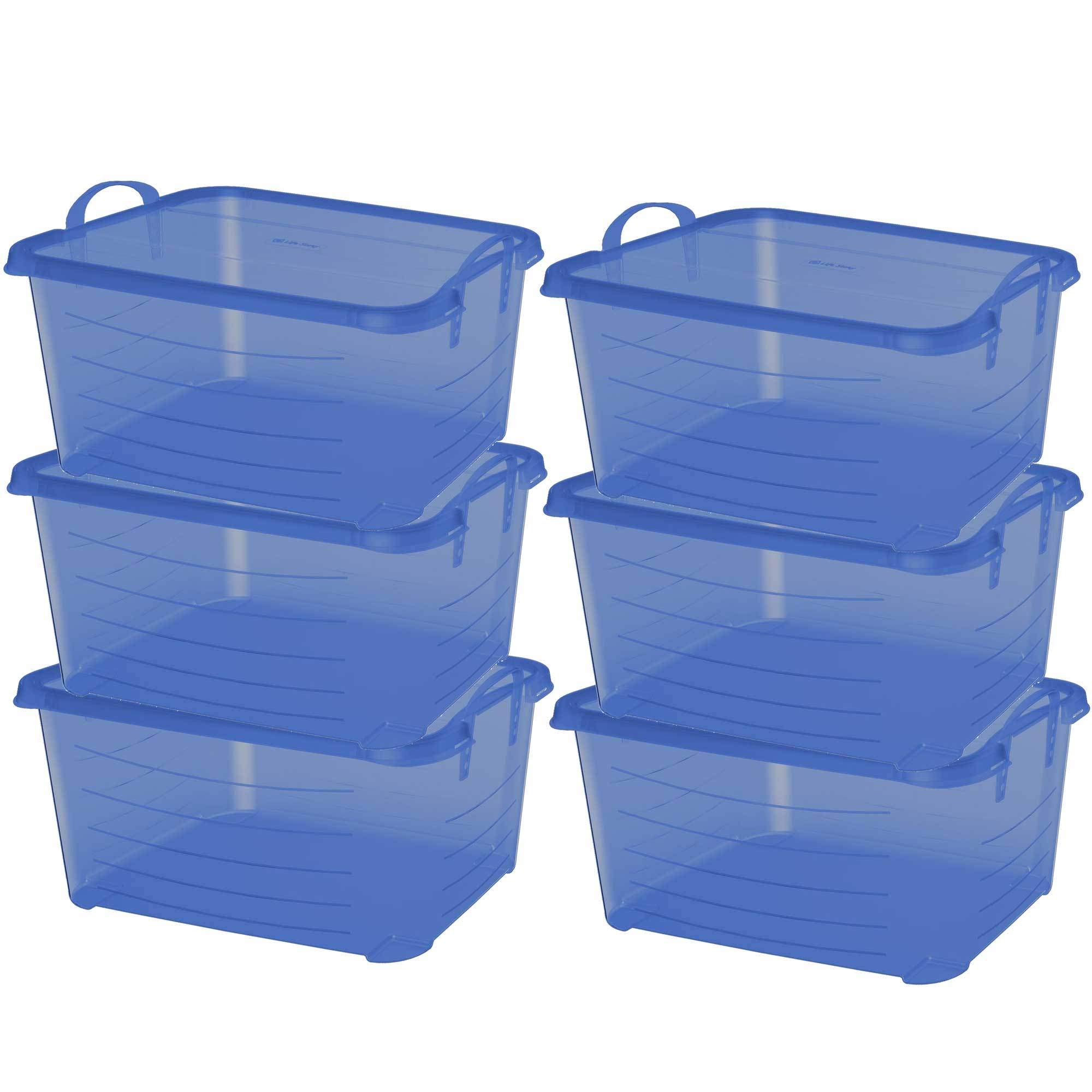 55 Quart Stackable Closet Storage Box Containers - 6 Pack Blue Organizer Bins for Clothes, Toys & Home Organization - Perfect for Bedroom, Closet & Dorm Storage Solutions