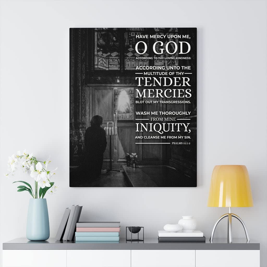 Bible Verse Canvas Wall Art - Psalms 51:1-2 'Have Mercy' Christian Scripture Print - Religious Home Decor for Living Room, Bedroom & Church